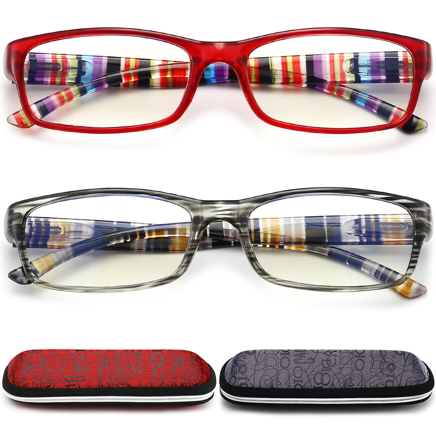 Blue Light Blocking Reading Glasses for Women - 2 Pack Anti Glare Computer Glasses with Case (1.75 Magnification) - Reduce Eye Strain for Office Work & Screen Time