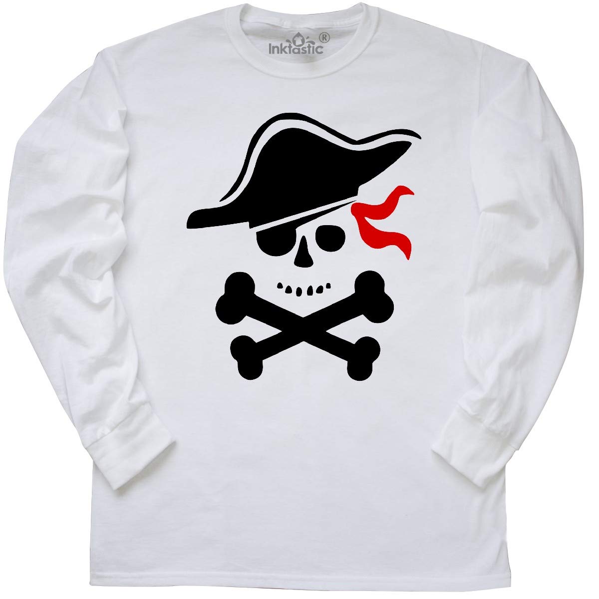 Inktastic Pirate Skull and Crossbones Long Sleeve T-Shirt for Men - Gothic Punk Rock Graphic Tee - Perfect for Halloween, Costume Parties and Casual Wear