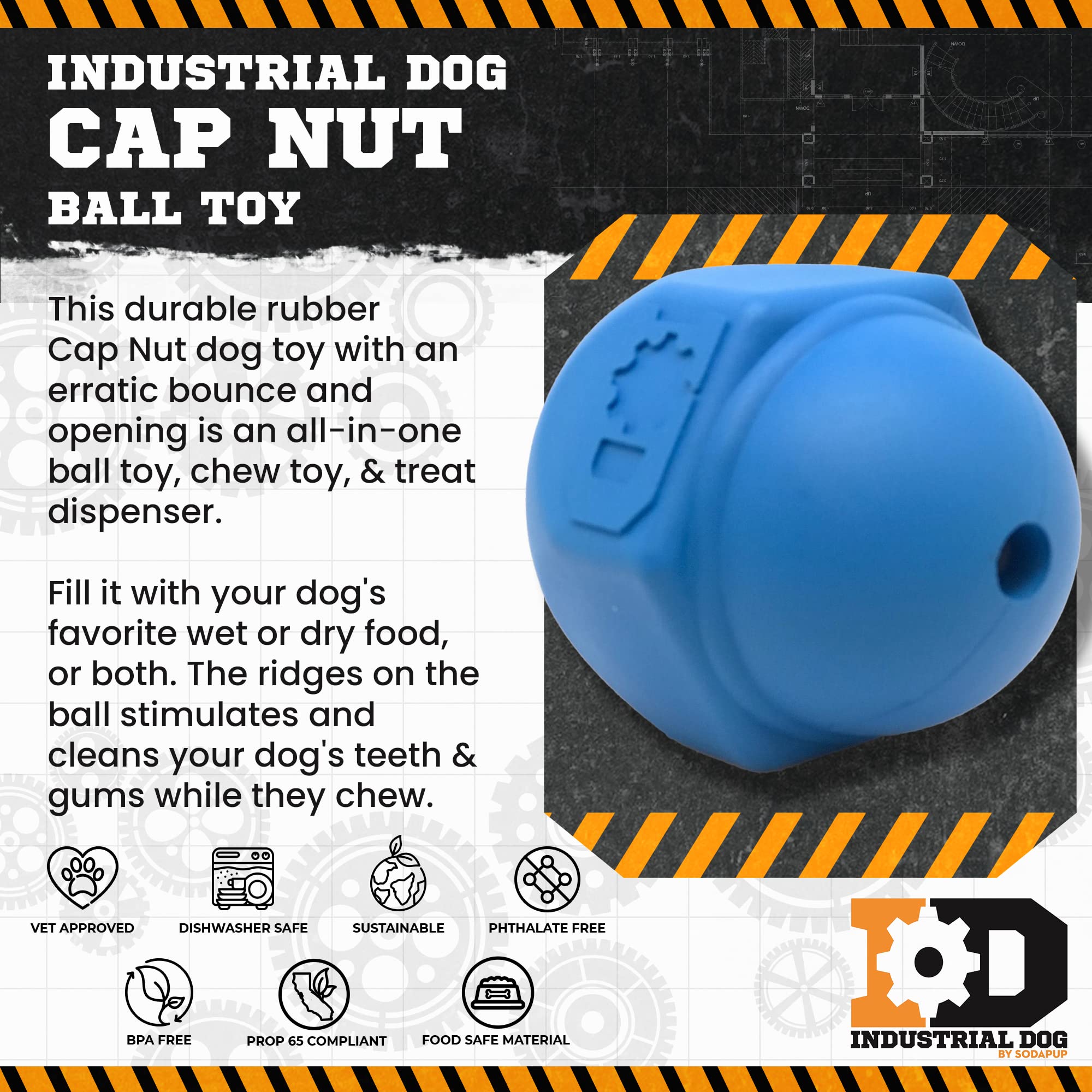 **SodaPup Industrial Dog Cap Nut – Durable Chew Toy & Treat Dispenser for Large Dogs | Non-Toxic Natural Rubber | USA-Made for Mental & Physical Exercise | Perfect for Playtime, Training & Bonding**