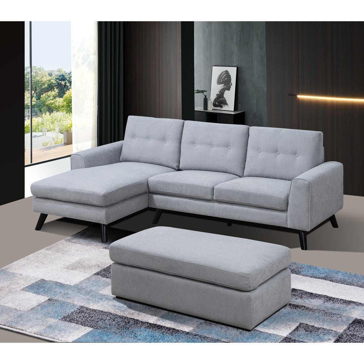 Evelyn Light Gray Sectional Sofa with Left Side Chaise Lounge - Modern Living Room Furniture for Small Spaces & Apartments