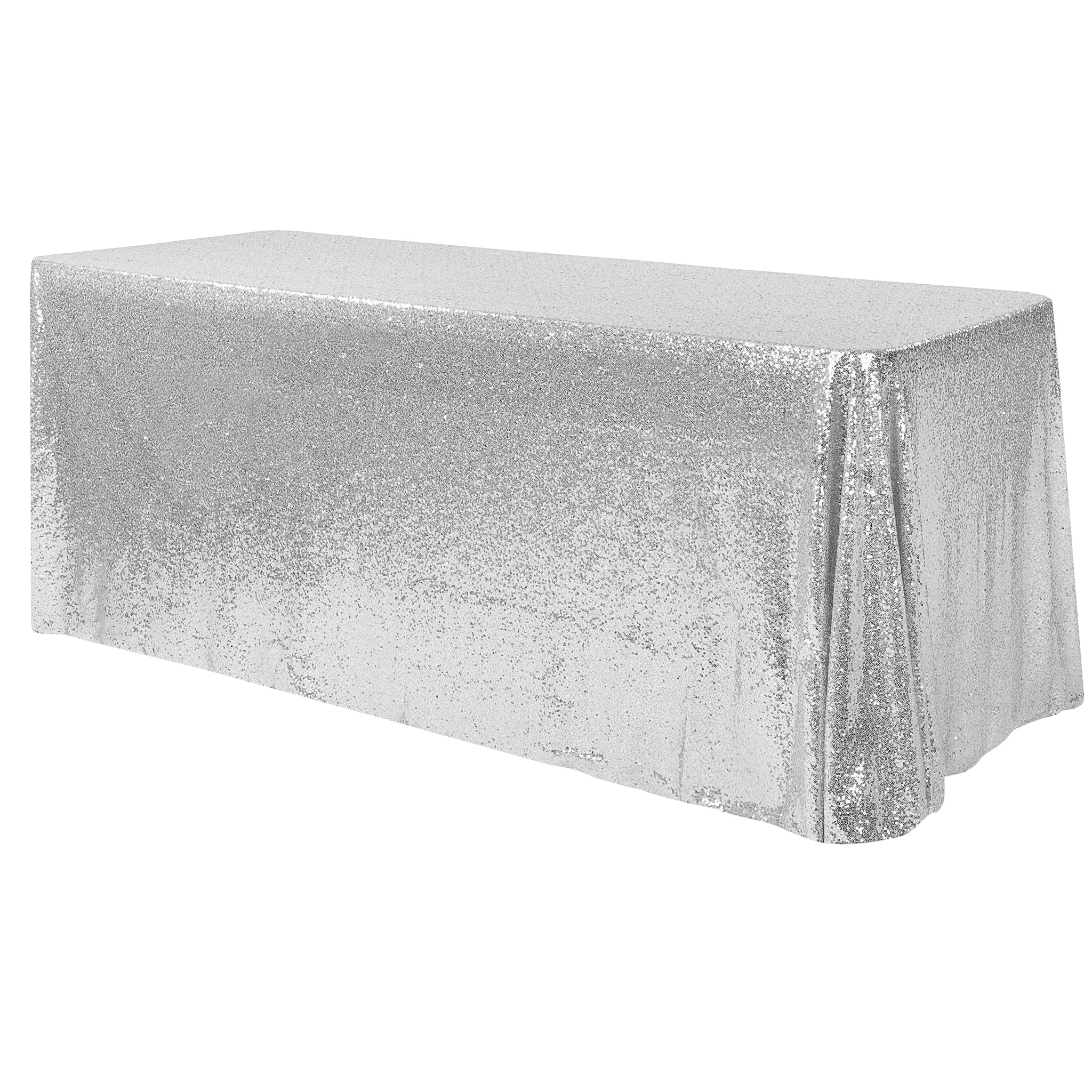 Glitter Sequin Mesh Net Tablecloth 90x132 Inches Rectangular Silver - Perfect for Wedding, Party, Holiday & Special Event Decorations