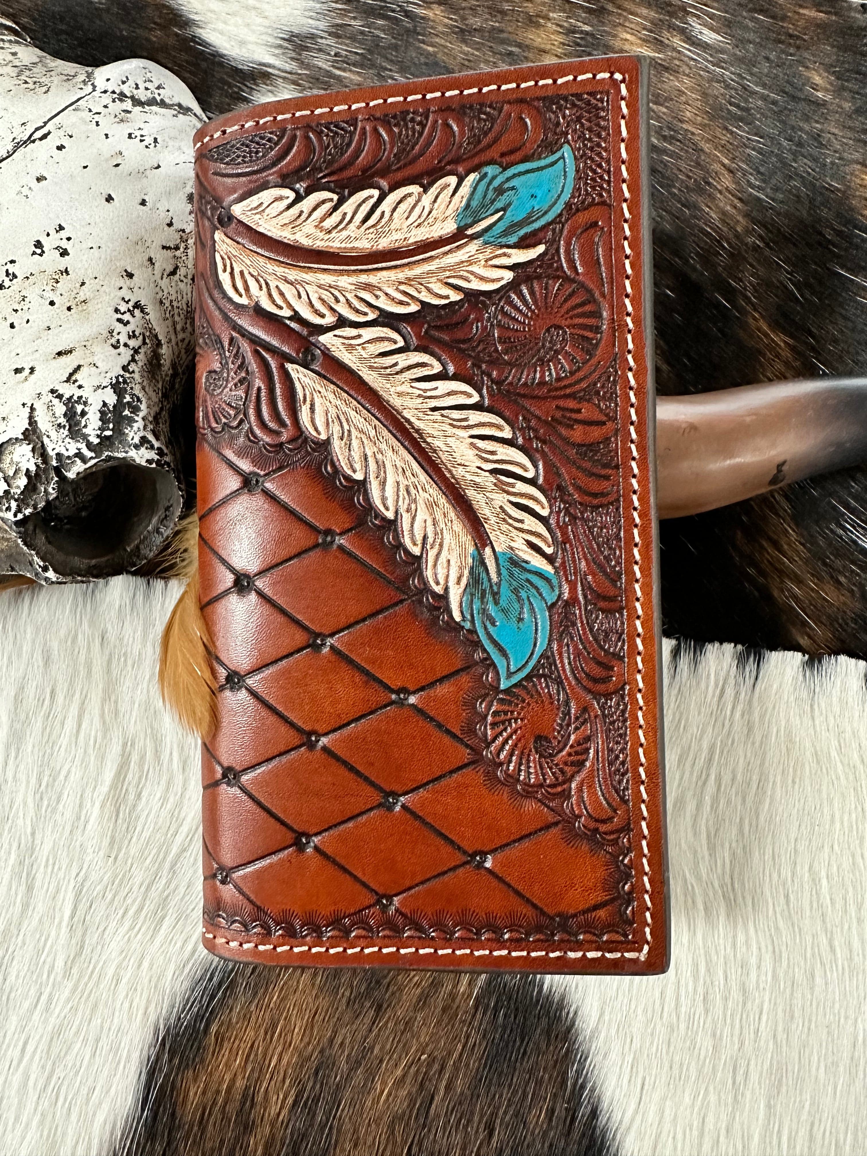 Ranger Dark Brown Feather & Diamond Wallet - Stylish Leather Wallet for Men with RFID Protection - Perfect for Everyday Use, Travel & Gifting