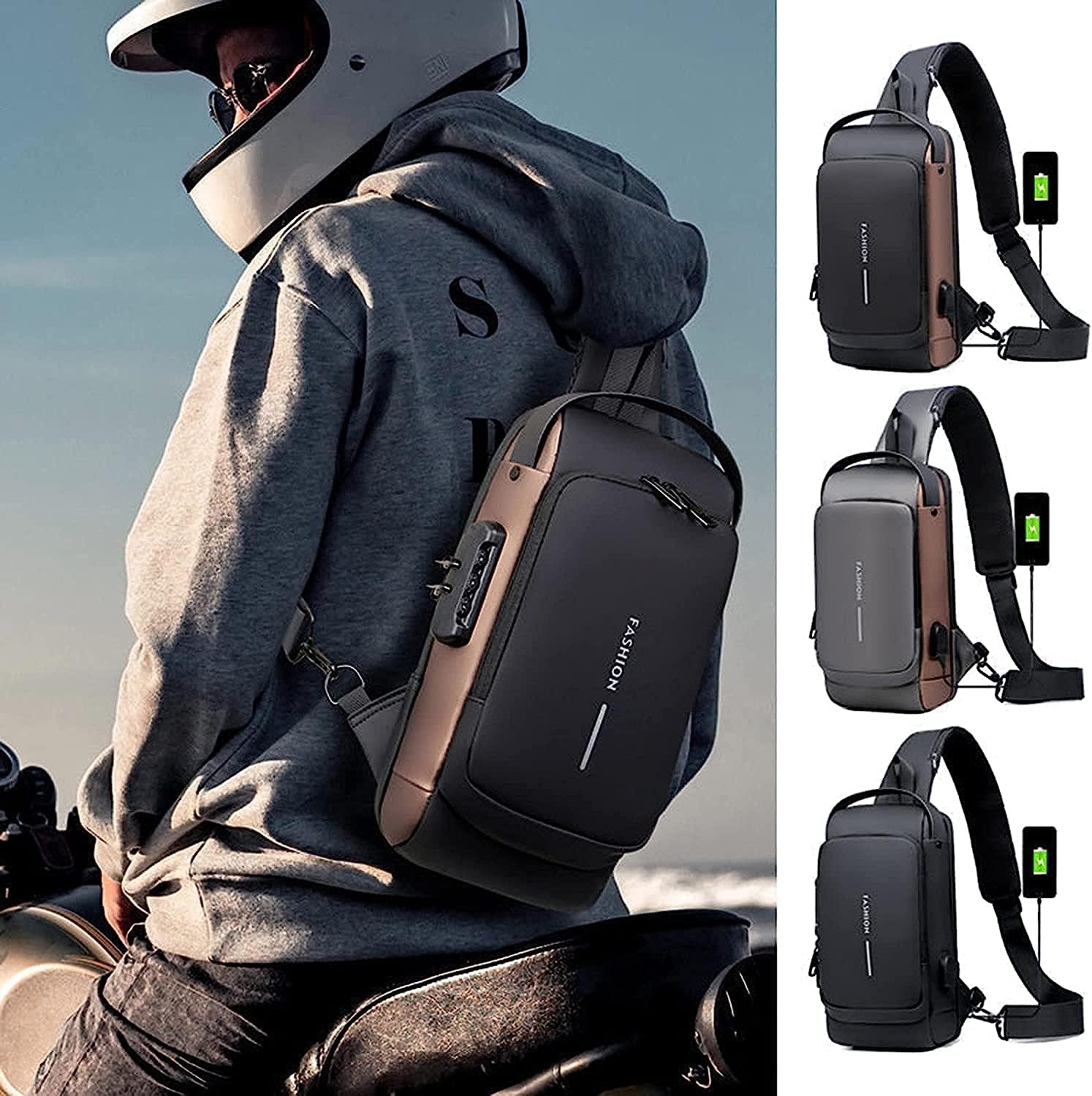Vroxy Water-Resistant Crossbody Sling Bag with Password Lock Zipper - Secure Chest Shoulder Bag for Men & Women - Perfect for Travel, Gym, and Daily Use (1Pcs)