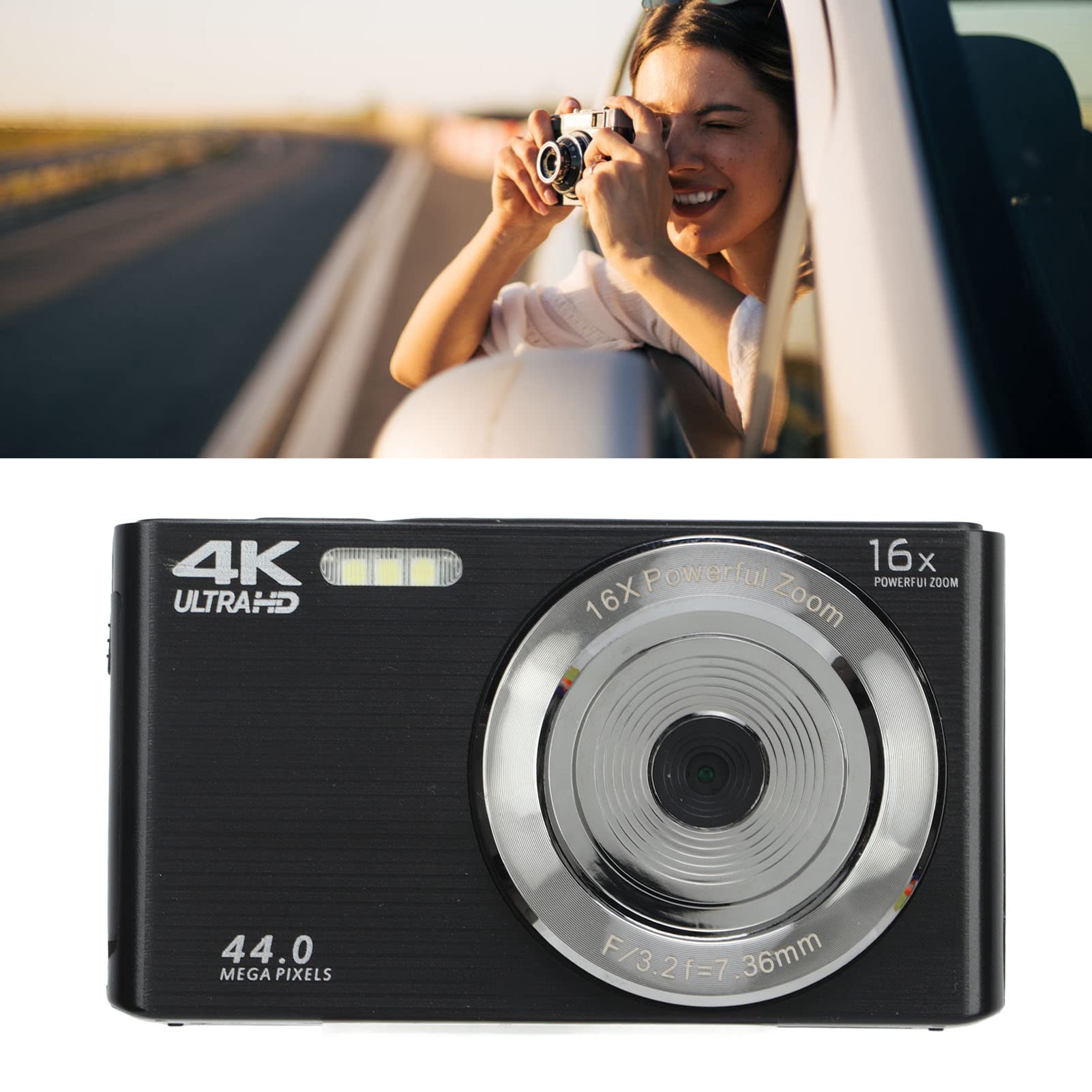 4K 44MP Digital Video Camera with 2.8in Screen & 16X Zoom - Shockproof Full HD Camcorder for Vlogging, Travel, Sports & Family Events (Black)