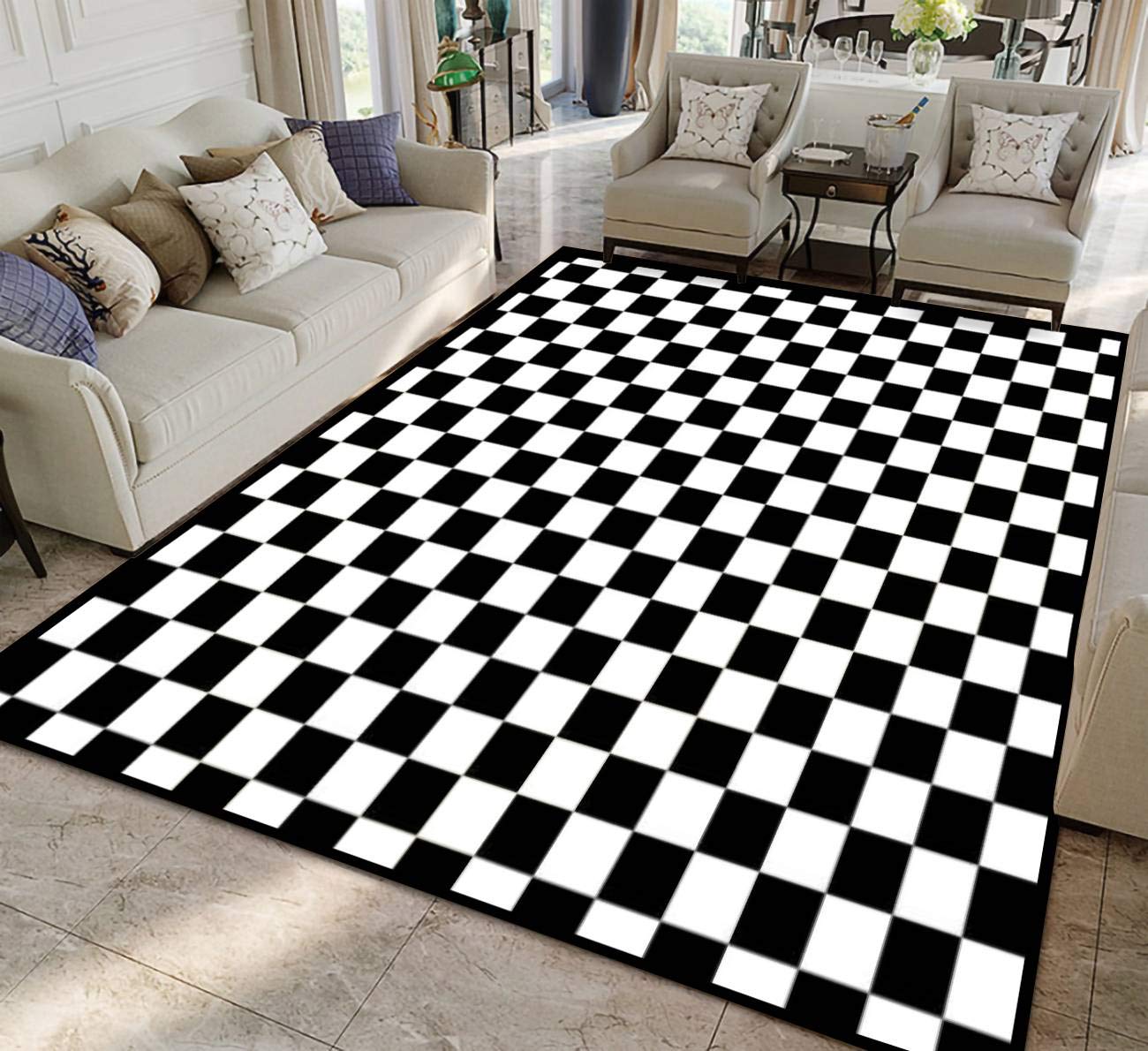 Black and White Checkerboard Rug 6x9 - Modern Geometric Accent Carpet, Non-Slip Washable Area Rug for Living Room, Bedroom, Kitchen, Dorm & Nursery - Perfect for Teens Room, Classroom and Entryway Decor