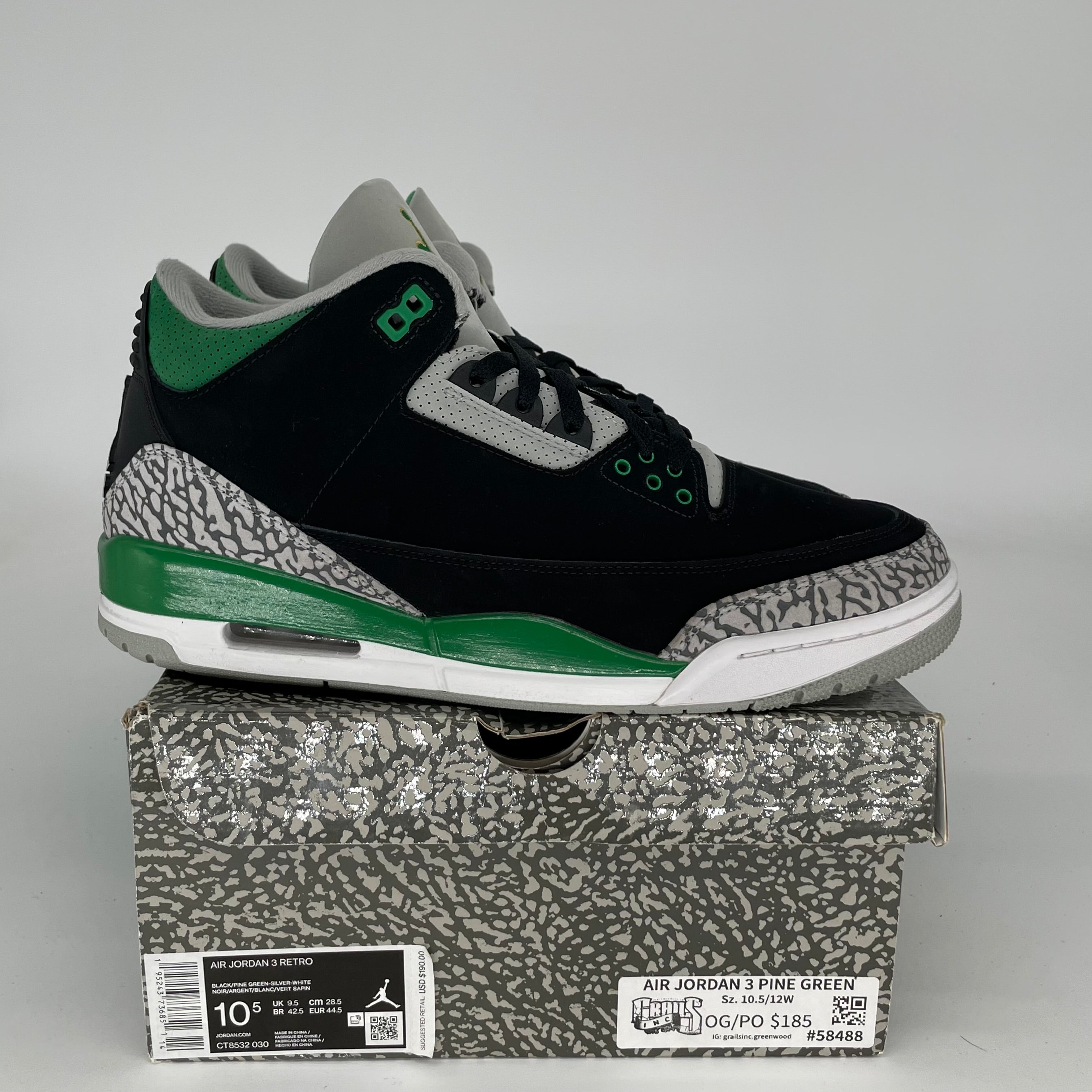 AIR JORDAN 3 Retro Pine Green Men's Basketball Shoes Size 10.5 - CT8532-030 | Sneakers for Casual Wear, Street Style & Basketball Games