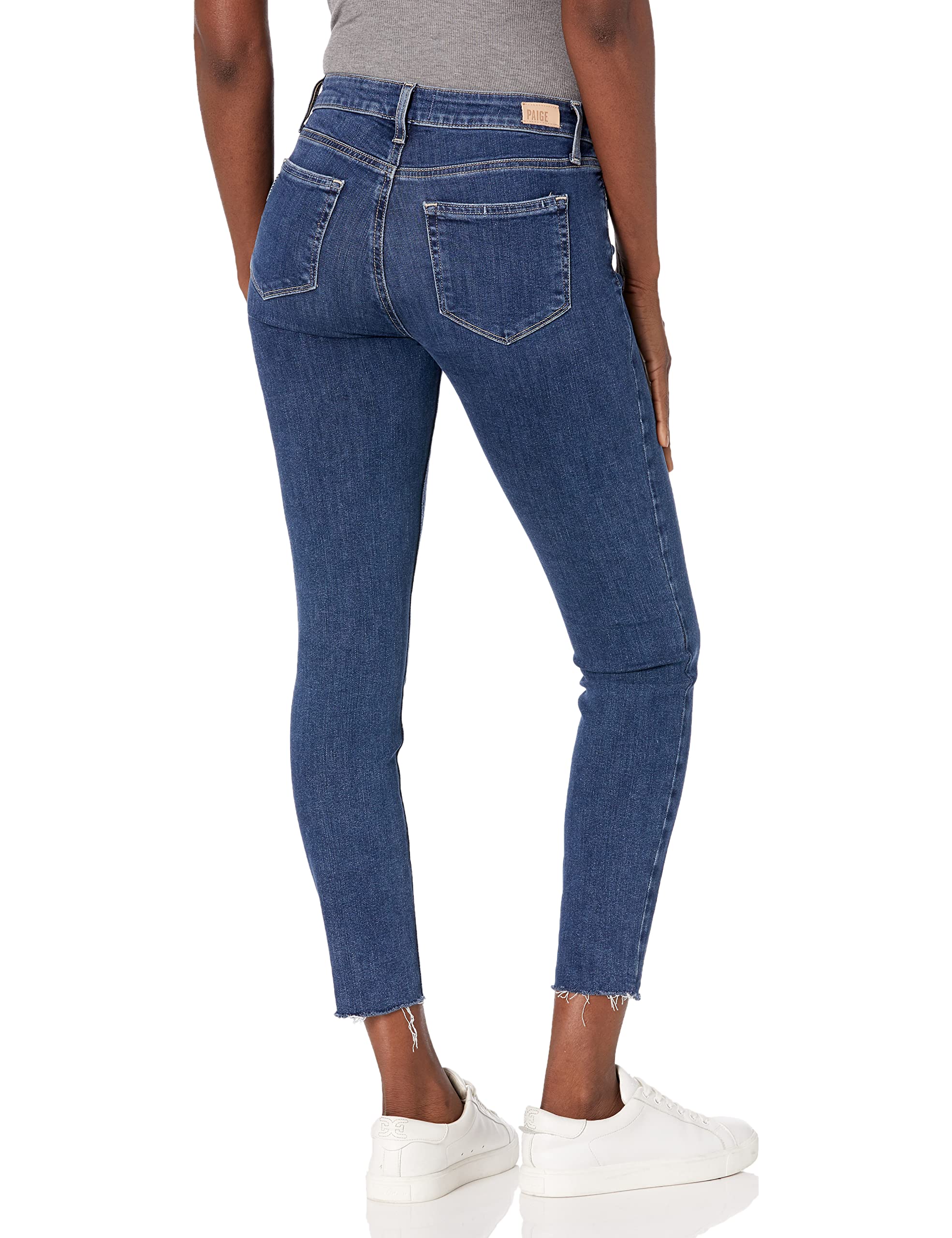 PAIGE Women's Verdugo Transcend Vintage Mid Rise Ultra Skinny Ankle Jeans with Raw Hem - Stretchy Denim Pants for Casual Wear & Night Out