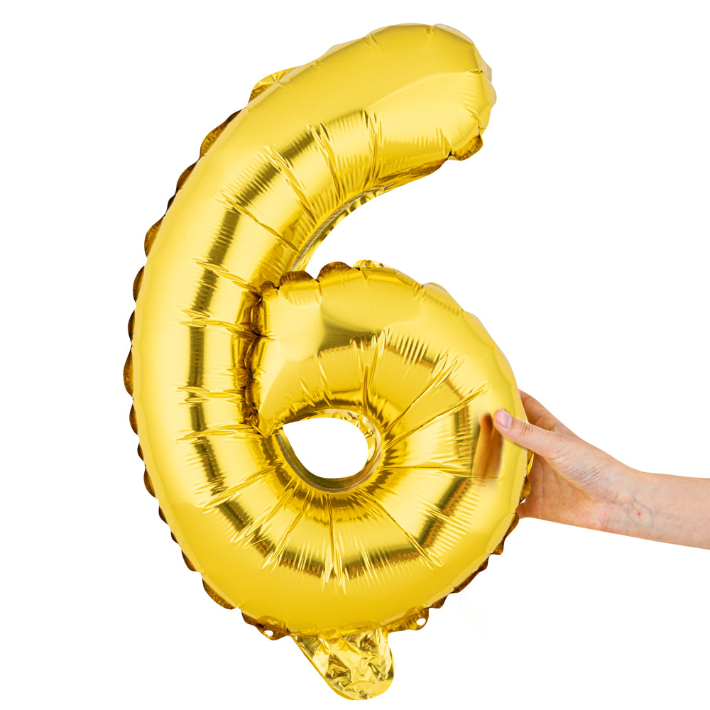 Balloonify Gold Mylar Number 6 Balloon - 16 Inch Large Foil Balloon for Birthday Party Decorations, Wedding, Anniversary & Baby Shower Celebrations - 1 Count Box