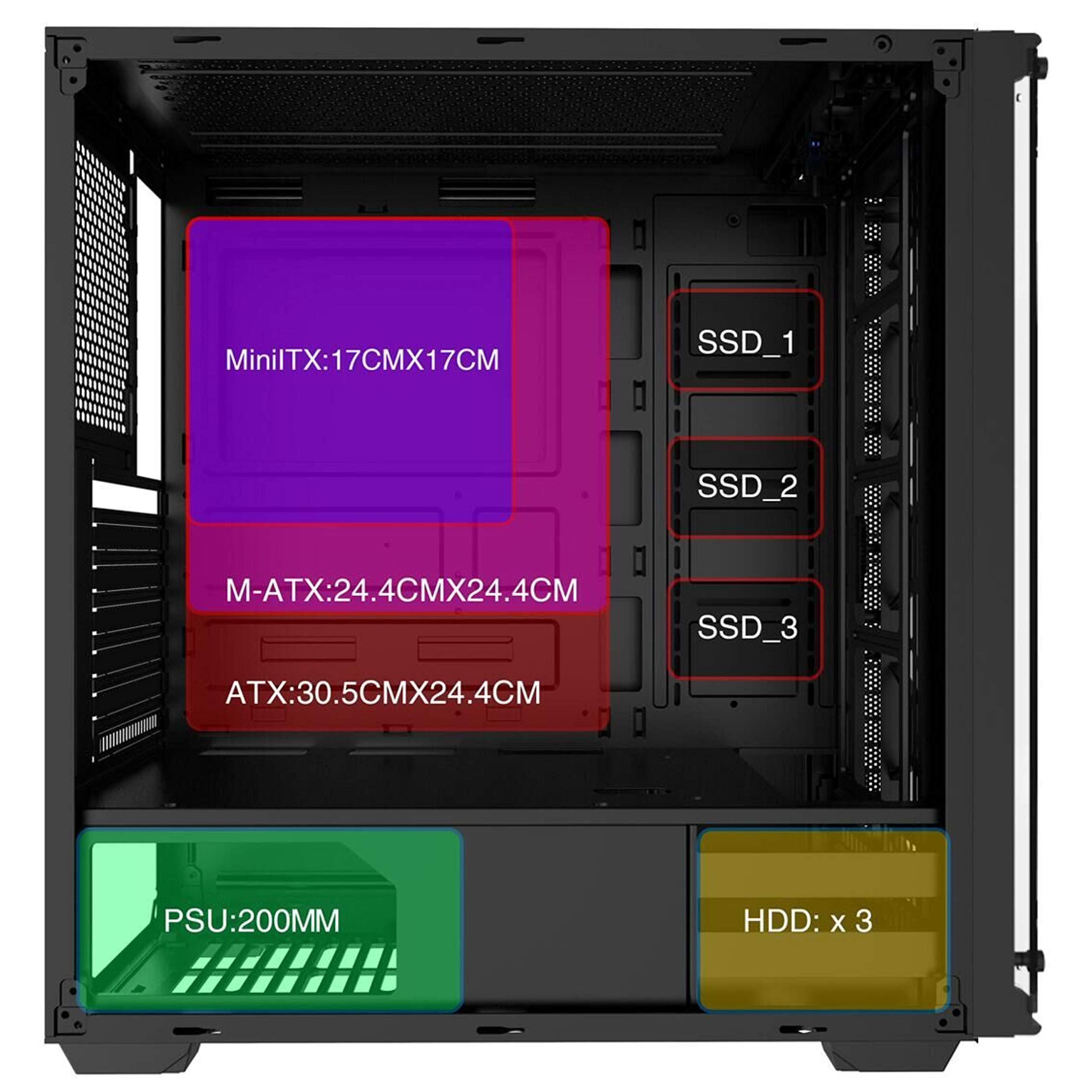 MUSETEX Phantom Black ATX Mid-Tower PC Gaming Case with 6 RGB Fans, USB 3.0, Tempered Glass Panel - Excellent Cable Management & Airflow for High-Performance Gaming PCs - Perfect for Esports, Streaming & Content Creation