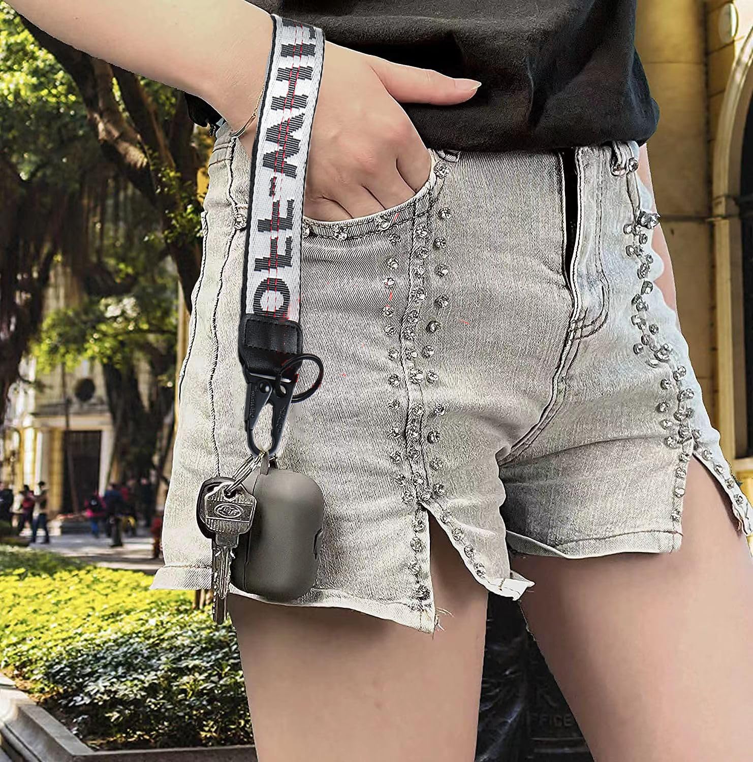 Classic White Keychain Lanyard for Keys - 2 Pack Wristlet Key Chain Straps with Badge Holder (Black & Silver) - Perfect for Office ID, School, Events & Key Organization