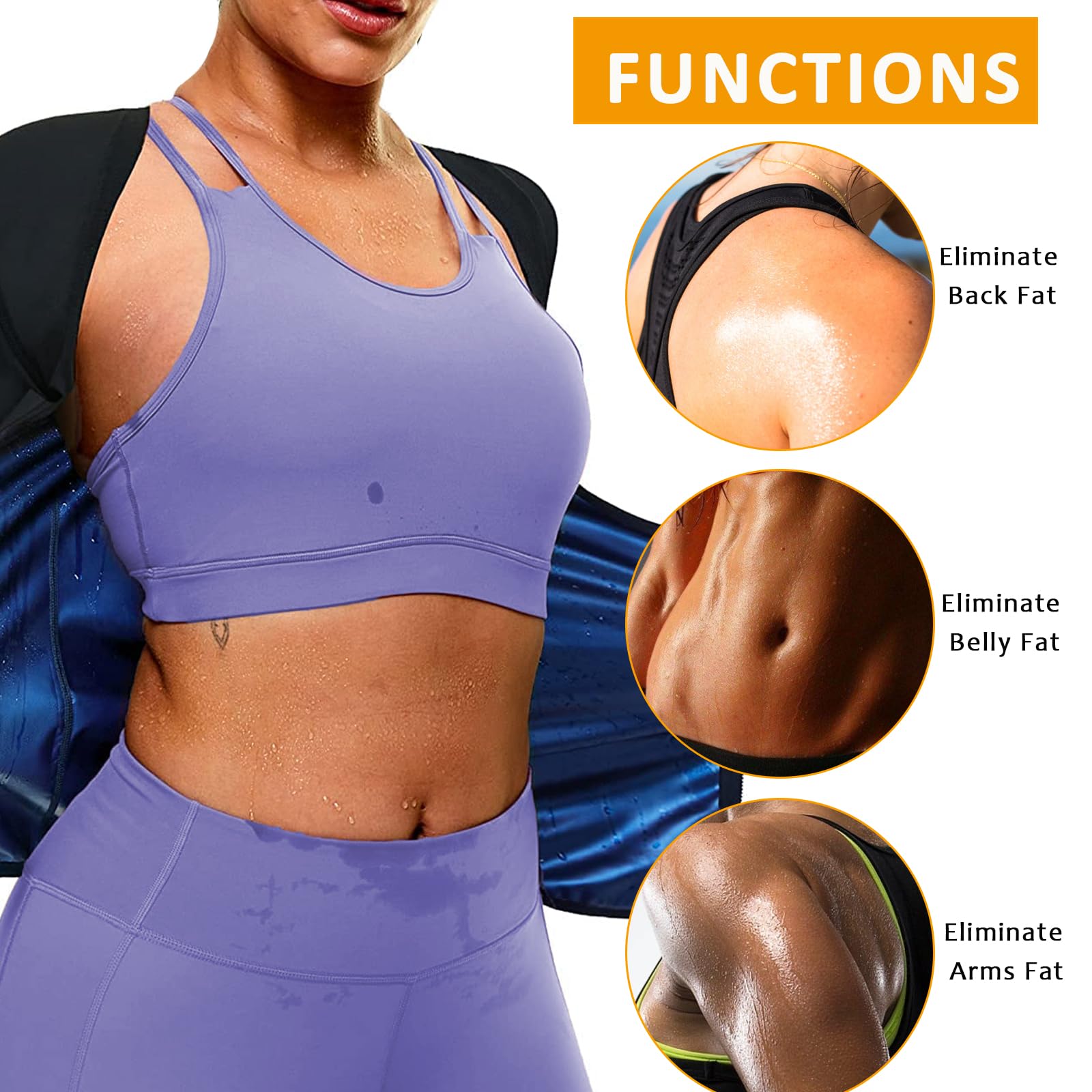 Women's Sauna Suit Shirt - Weight Loss Sweat Vest with Zipper, Waist Trainer & Workout Compression Tank Top for Fitness, Gym & Detox