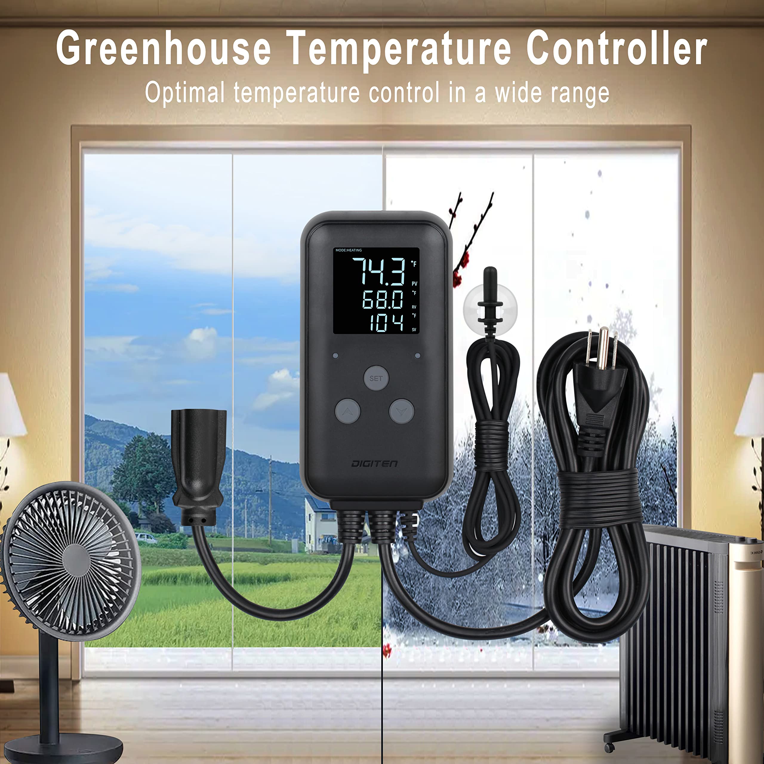DIGITEN DTC310 Digital Waterproof Temperature Controller - 10A Thermostat for Aquarium, Greenhouse, Seedling Heat Mat - Precise Temperature Control for Indoor/Outdoor Use