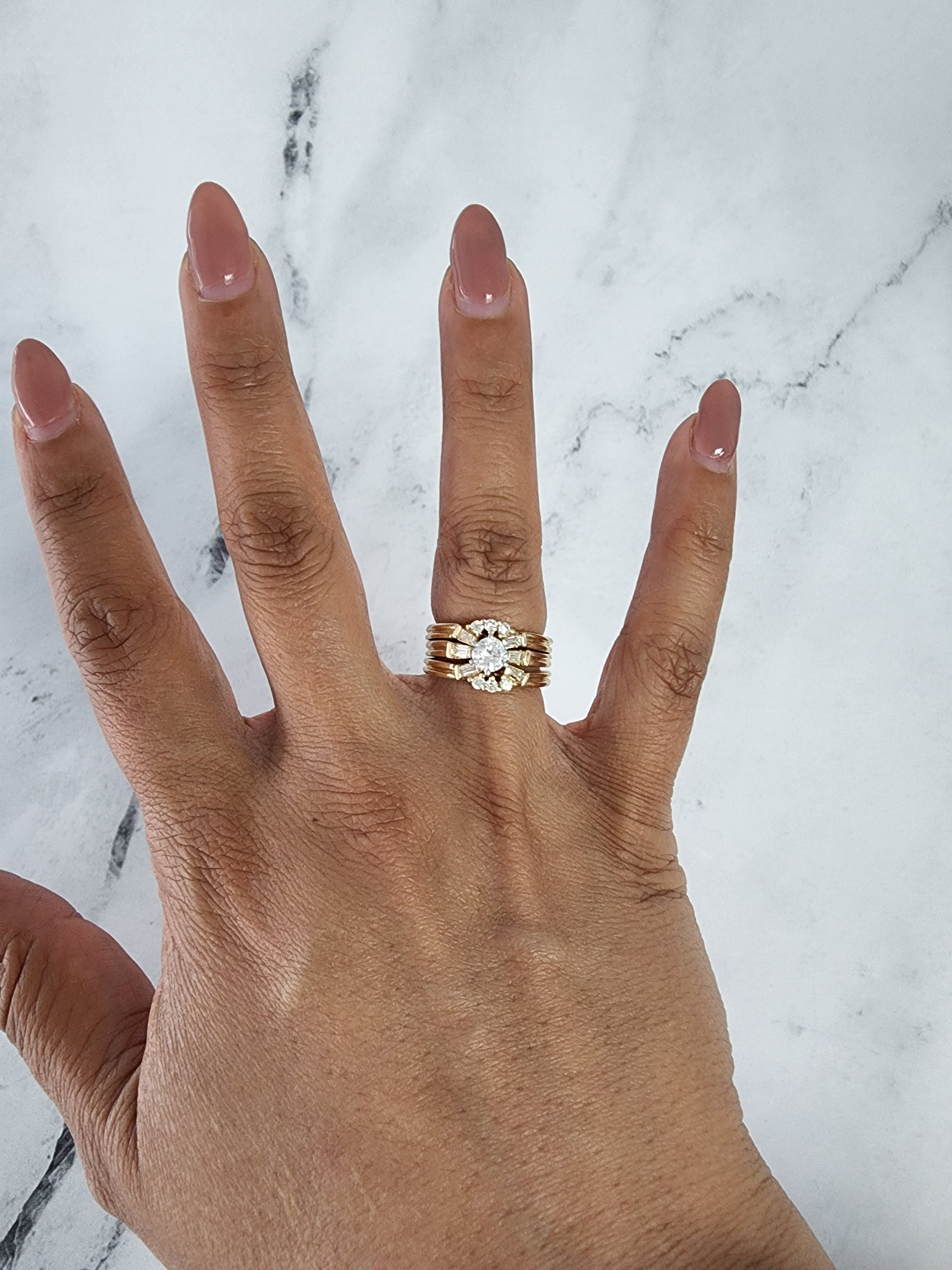 Exquisite Three Ring Set with Diamond & Baguette Accents – Perfect for Engagement, Wedding & Anniversary Gifts