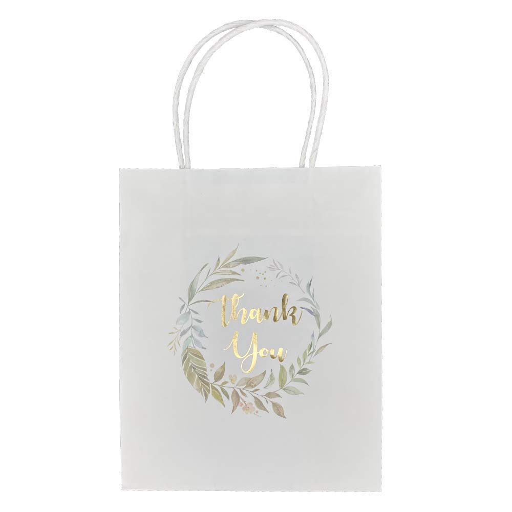 Eco-Friendly Kraft Paper Gift Bags with Handles - 24 Pack White Wedding Favor Bags, Thank You Gift Bags for Parties, Bridal Showers & Earth Day Events - Perfect for Wedding Welcome Gifts, Corporate Favors & Eco-Conscious Packaging