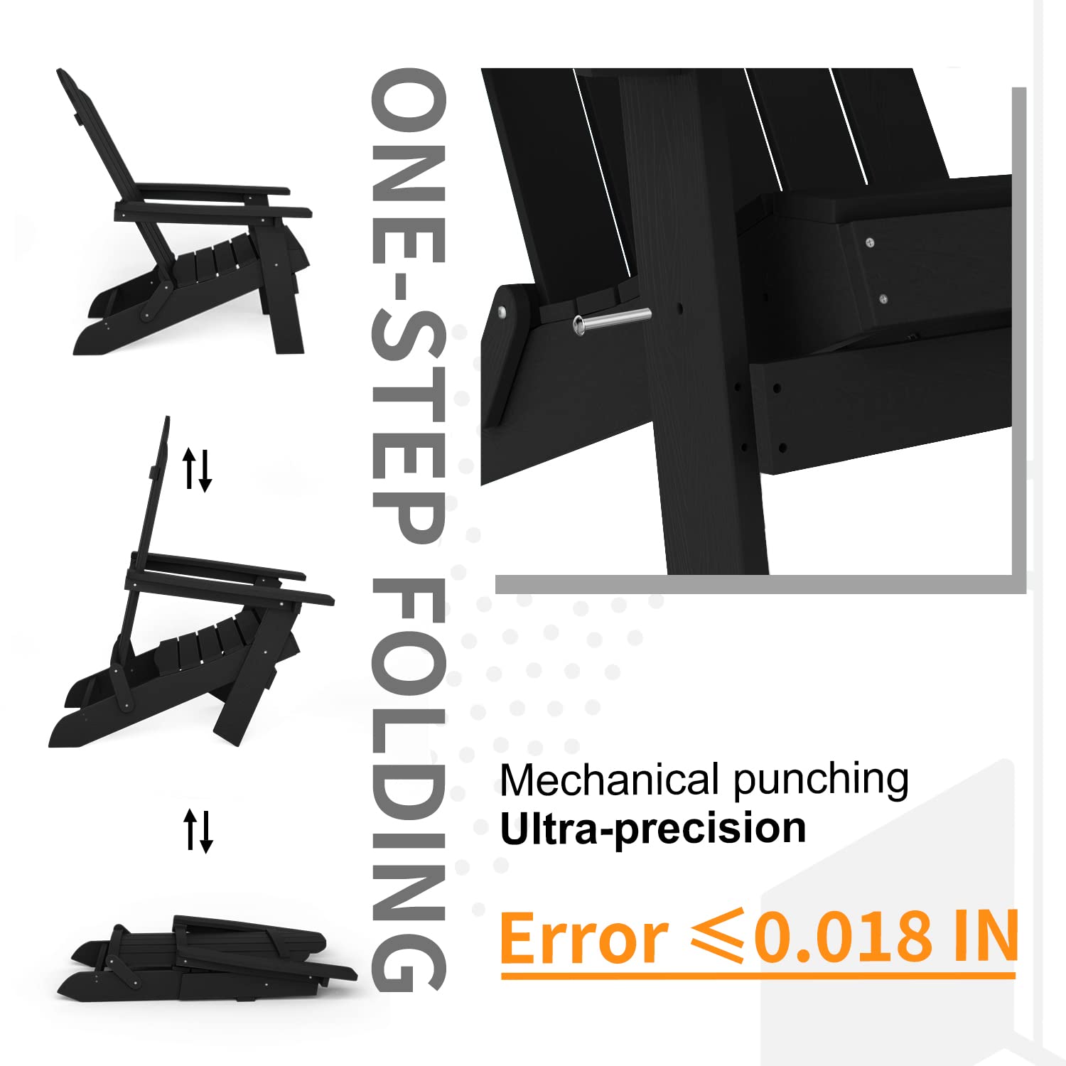 MXIMU Folding Adirondack Chair - Durable Plastic Outdoor Lounge Chair for Lawn, Backyard, Deck, Garden & Camping - Fire Pit Seating - Weather-Resistant & Comfortable - Perfect for Relaxing Outdoors (Black)