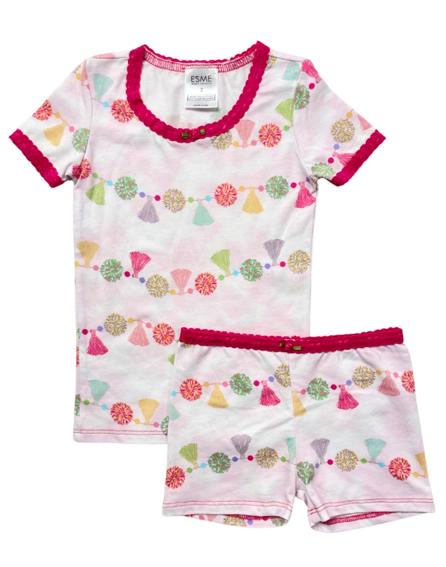 Pom Pom Summer Short Sleeve Top & Shorts Set - Cute Casual Outfit for Women, Girls - Perfect for Beach, Vacation, and Everyday Wear