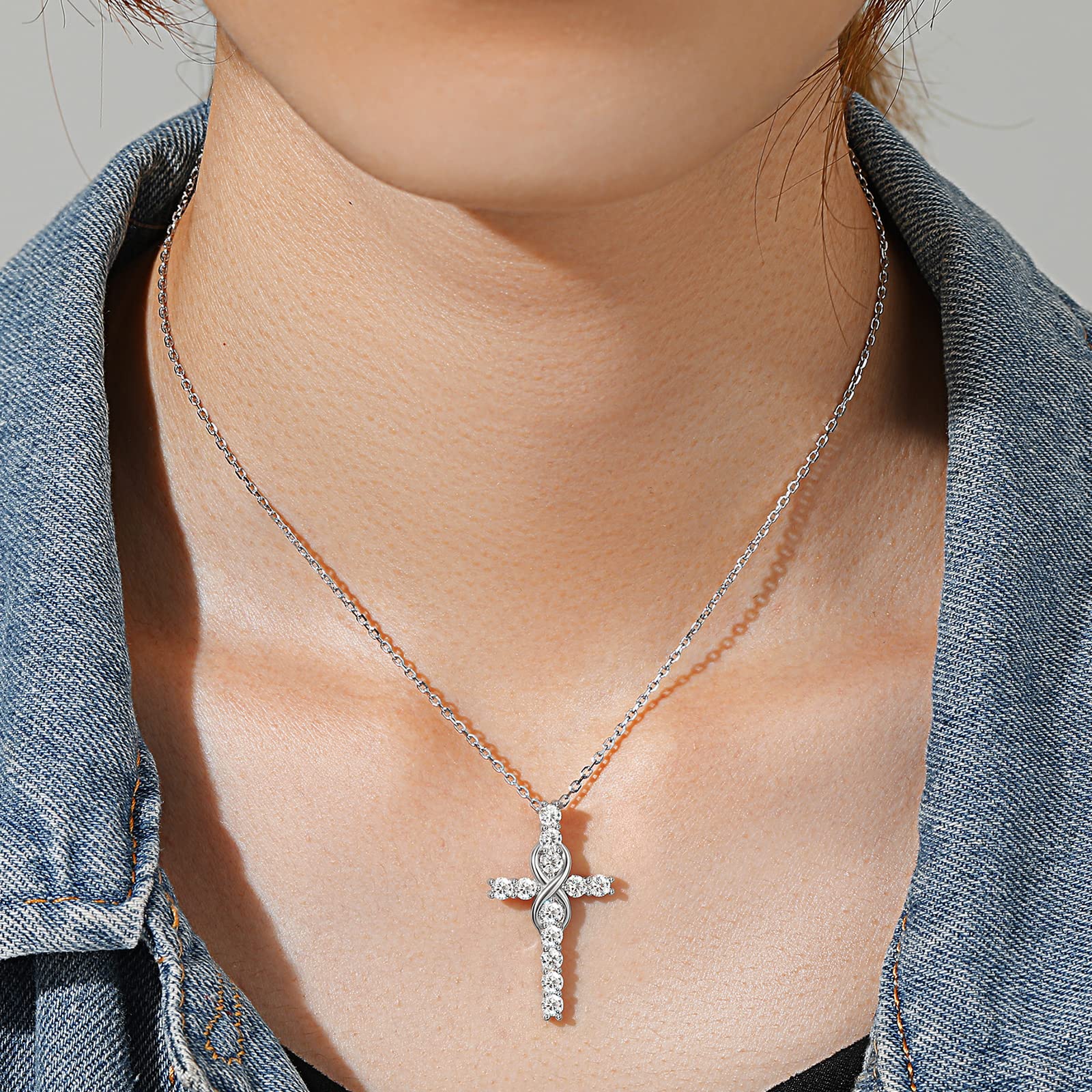 1.2Ct Moissanite Cross Necklace for Women - D Color VVS1 Lab Created Diamond, 925 Sterling Silver Pendant Necklace, Elegant Religious Jewelry Gift for Birthday, Christmas, Anniversary - Perfect for Church, Weddings & Special Occasions