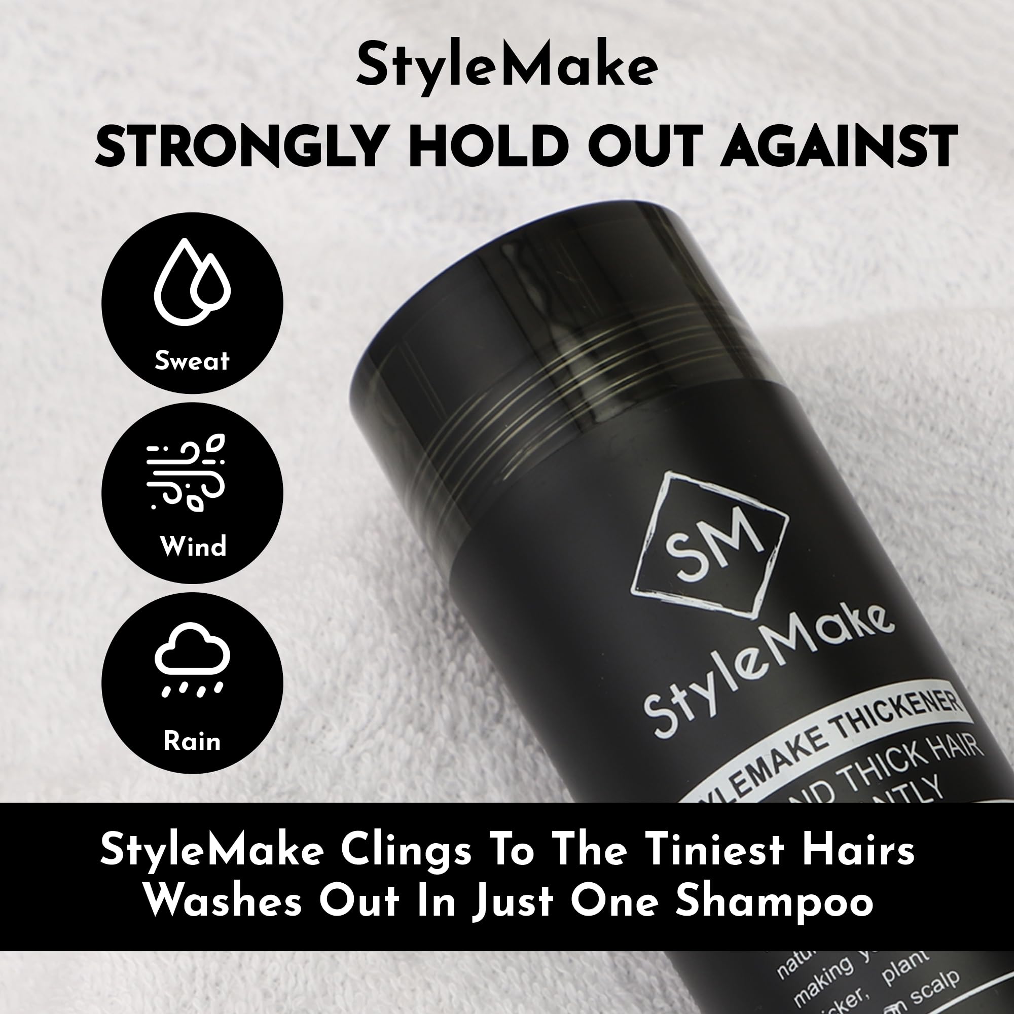 StyleMake Hair Thickening Fibers for Men & Women - Volumizing Hair Loss Concealer for Thin & Fine Hair | Undetectable Natural-Looking Coverage (Black, 28g) | Perfect for Daily Use, Special Occasions & Confidence Boosting
