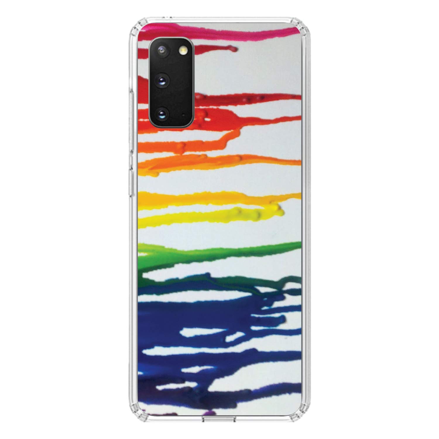 **DistinctInk Clear Shockproof Hybrid Case for Samsung Galaxy S20+ & S20+ 5G (6.7 Inch) - TPU Bumper, Acrylic Back, Tempered Glass Screen Protector - Rainbow Melted Crayons Design - Perfect for Everyday Use, Travel & Outdoor Activities**