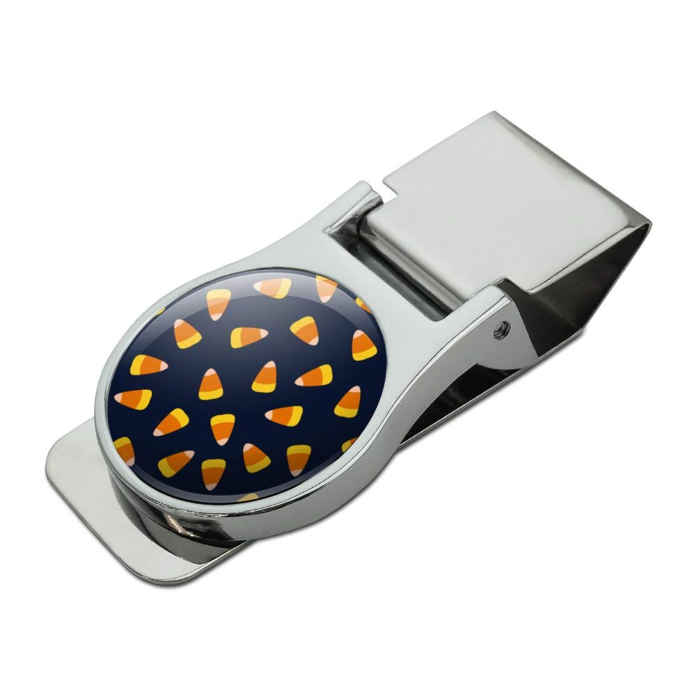 Sweet Orange Candy Corn Pattern Satin Chrome Plated Metal Money Clip - Unique Gift for Men, Business Professionals & Collectors - Perfect for Cash, Credit Cards & ID Organization