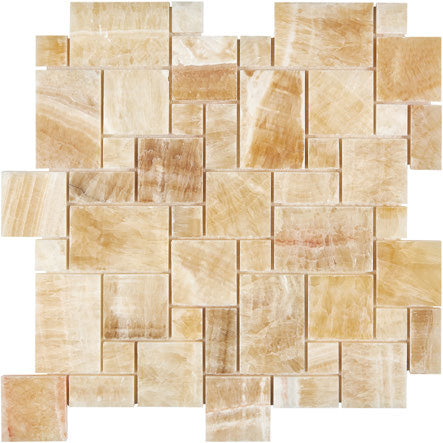 Polished Honey Onyx Stone Mini Versailles Pattern Mosaic Tile - Perfect for Kitchen Backsplash, Bathroom Walls & Luxury Home Decor