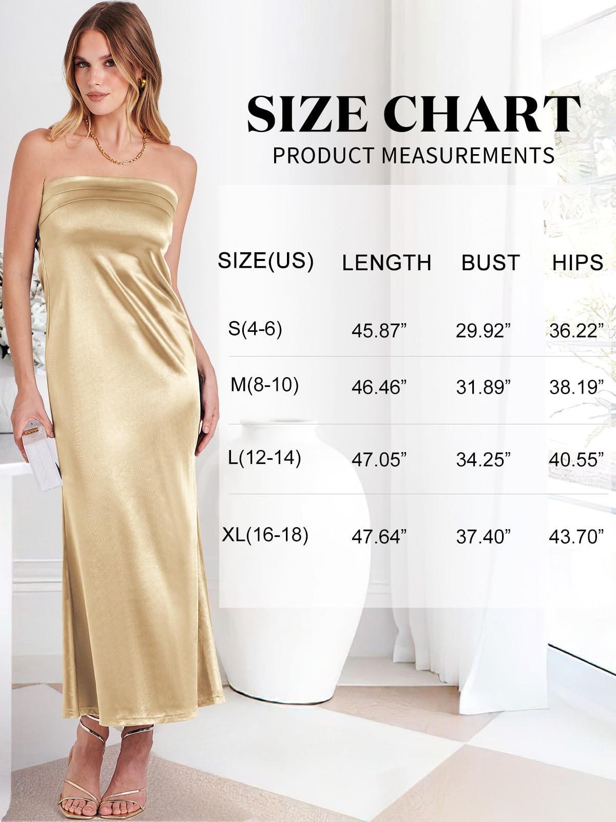 ANRABESS Women's 2024 Summer Strapless Satin Maxi Dress - Elegant Backless Bodycon Cocktail Dress for Wedding Guest, Formal Events & Special Occasions