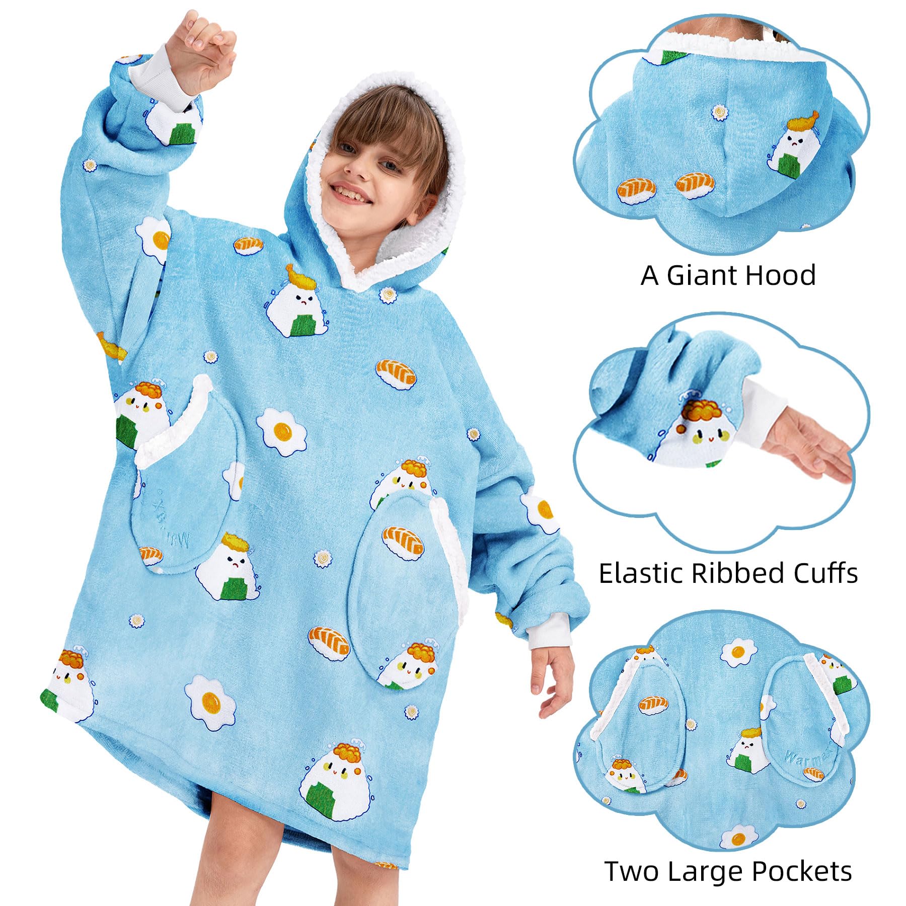 Zando Wearable Blanket Hoodie for Kids & Adults - Oversized Sherpa Fleece Sweatshirt | Comfy Gift for Lounge, Movie Nights & Outdoor Camping