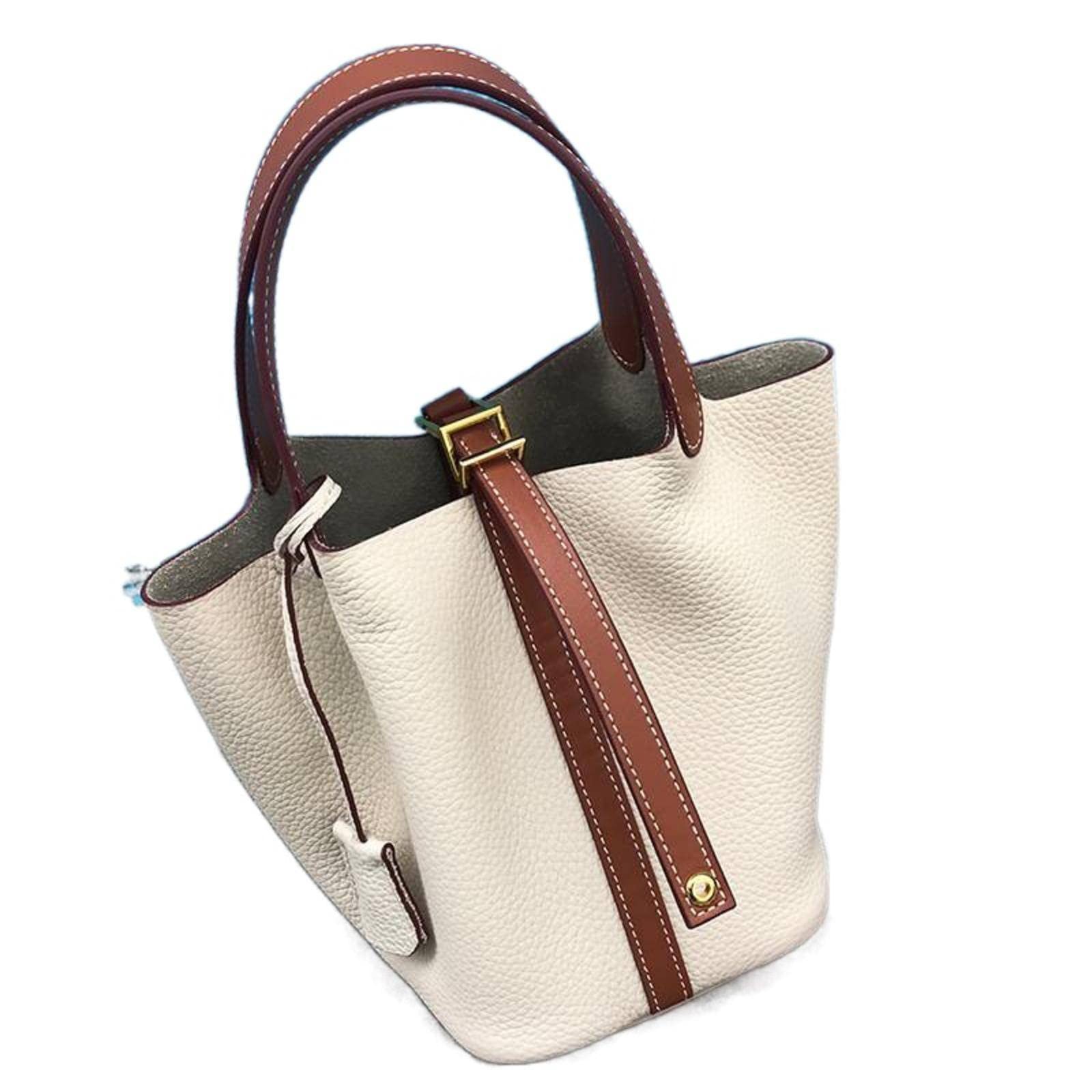 NA Vegetable Basket Genuine Leather Women's Bucket Bag - Premium First Layer Cowhide Handbag with Lock Clutch for Mothers | Stylish Crossbody Purse for Work, Travel & Daily Use