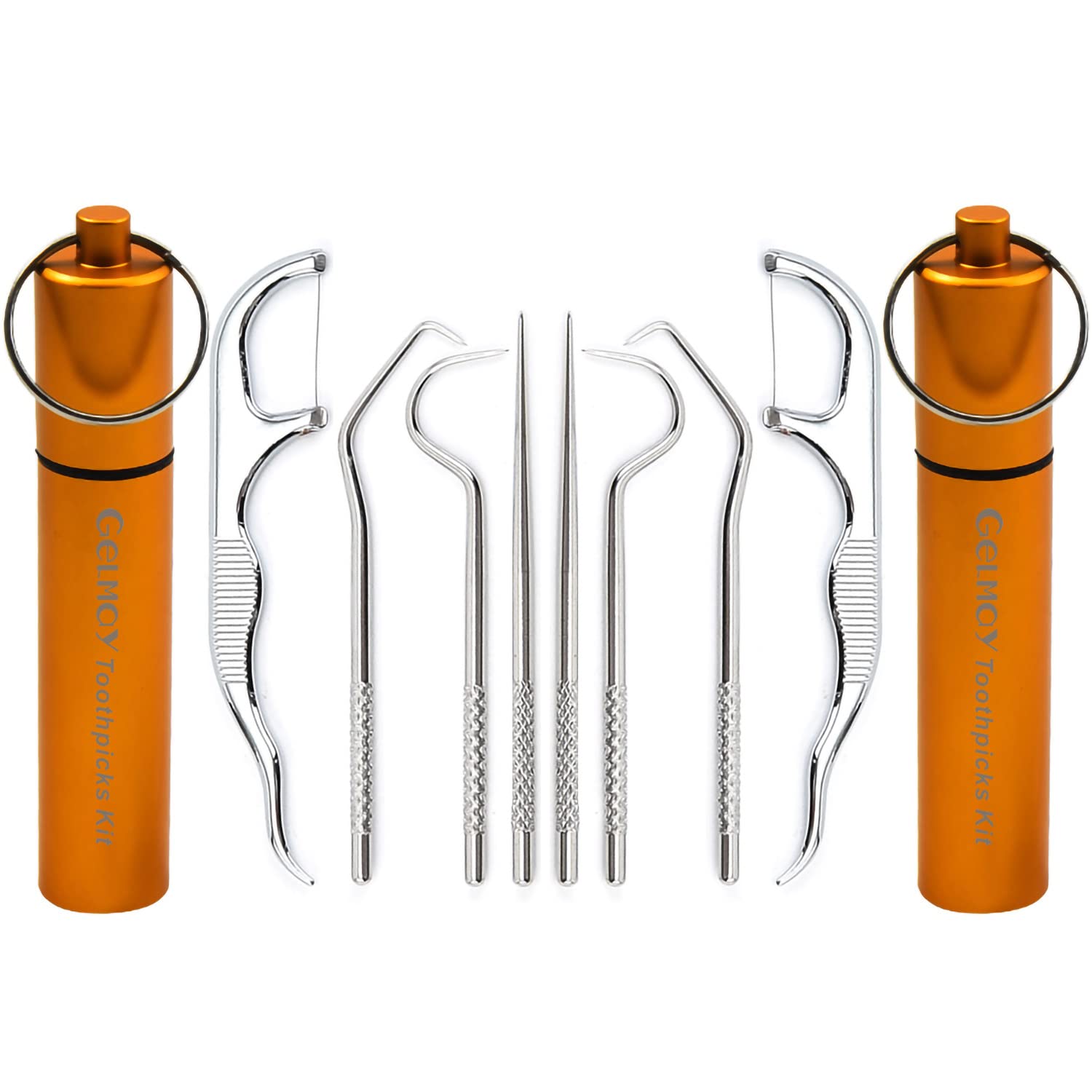 Stainless Steel Dental Floss Picks Kit - Reusable Toothpicks Pocket Set for Adults, Oral Hygiene Travel Teeth Cleaning Tools (2 Pack) - Perfect for On-the-Go, Office & Travel Use