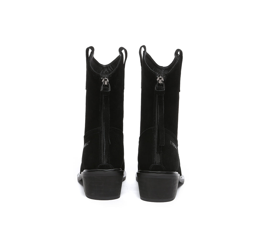 EVERAU® Women's Leather Boots with Zipper - Pointed Toe Block Heel Ankle Boots for Fall Winter Fashion, Office & Party Wear
