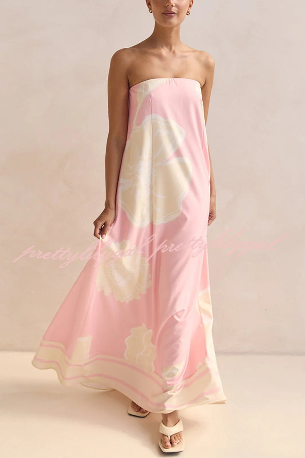 Sexy Tube Top Back Zipper Loose Maxi Dress with Unique Print - Summer Beach Party, Vacation, Date Night Outfit