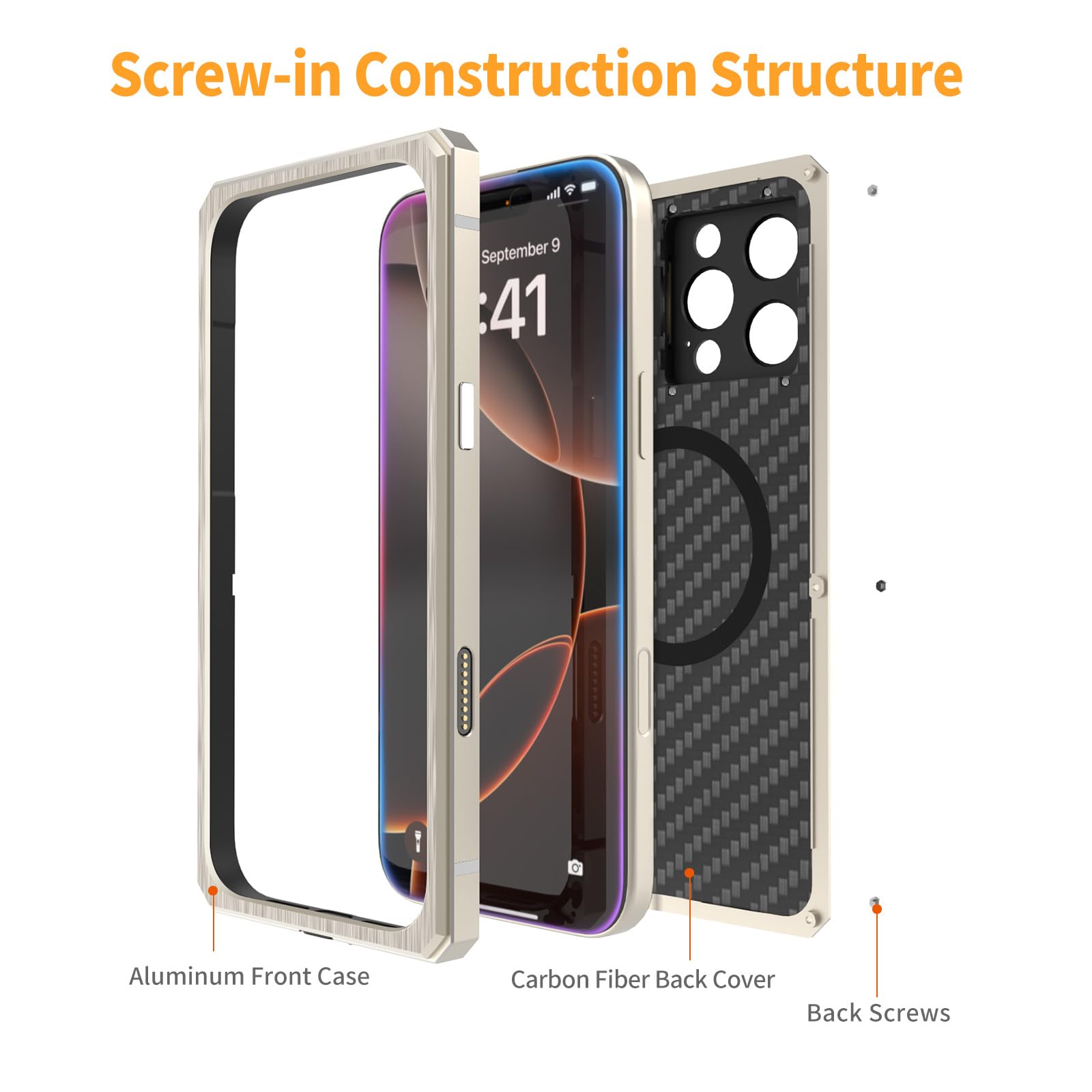 Premium Carbon Fiber Aluminum Case for iPhone 16 Pro Max - Military-Grade Shockproof Protection with Camera Lens Cover & Built-in Magsafe Magnetic Ring | Slim Durable Titanium Phone Cover for Work, Travel & Outdoor Adventures