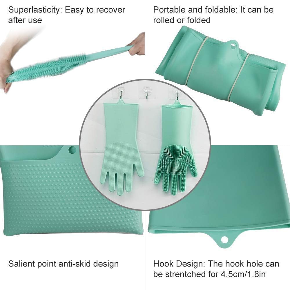 MAGOPAJA Magic Silicone Gloves with Scrubber - Heat Resistant Dishwashing Gloves for Kitchen Cleaning, Pet Grooming & Car Washing (Multicolor) - Perfect for Washing Dishes, Bathing Pets & Household Cleaning Tasks