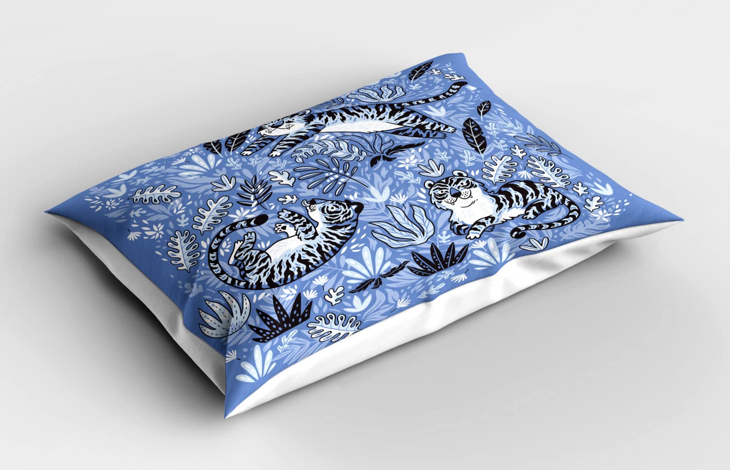 Lunarable Tigers Pillow Sham Set of 2 - Jungle Theme Striped Tiger Print Microfiber Bedding - 30