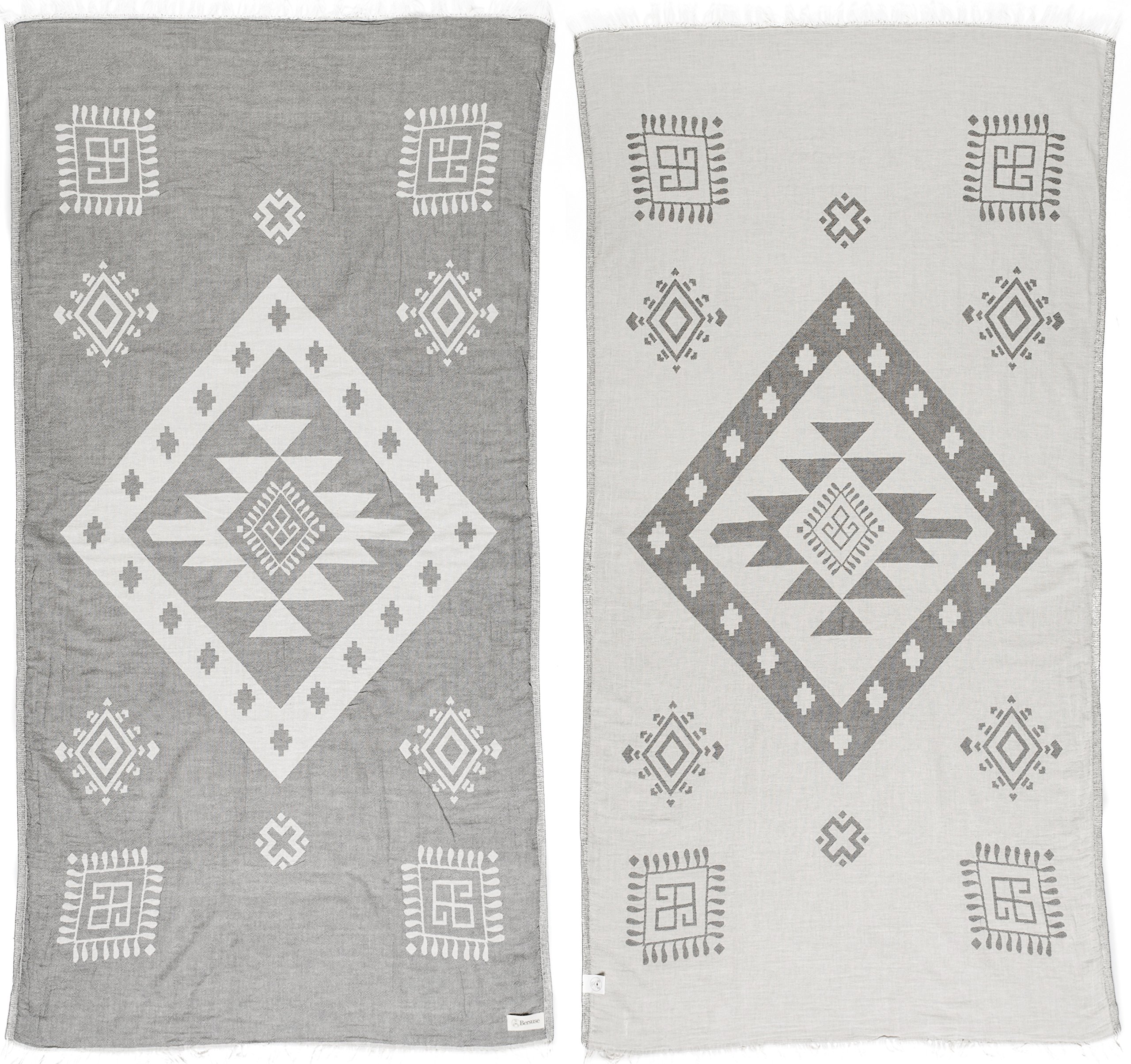 Bersuse 100% Cotton Veracruz Turkish Towel - Ultra Absorbent & Quick Dry Bath Towel, Beach Towel, Peshtemal Blanket - 37x70 Inches, Silver Gray (Set of 6) - Perfect for Pool, Spa, Travel & Yoga