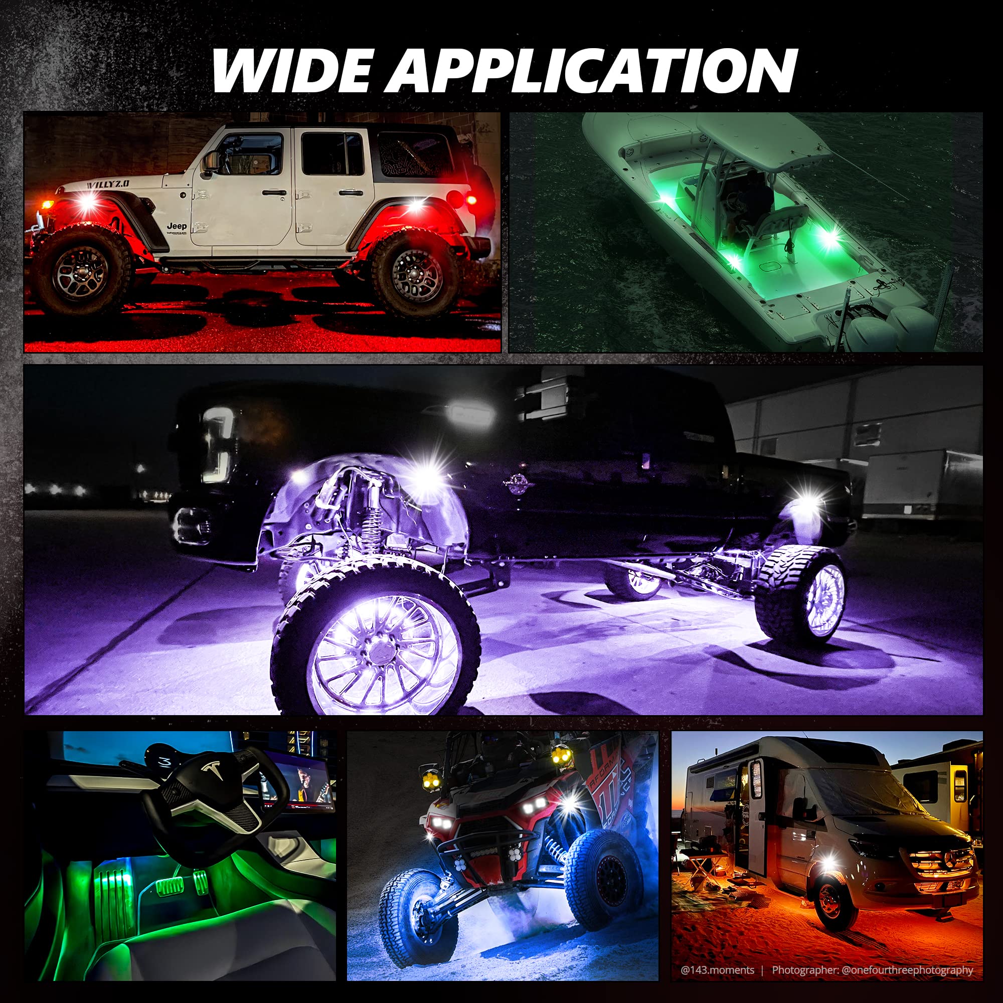 OPT7 Photon RGB LED Magnet Rock Lights - 8 Pods Multicolor Underglow Lighting Kit with APP & Remote Control, IP68 Waterproof for Offroad Vehicles (Truck, Jeep, RZR, ATV, UTV) - Perfect for Night Offroading, Car Shows & Custom Vehicle Lighting