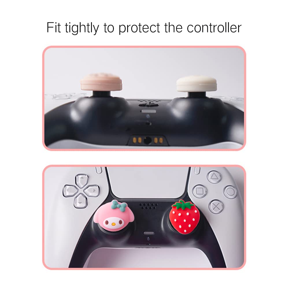 PERFECTSIGHT Cute Thumb Grip Caps for PS5, PS4, Xbox Series X/S, Xbox One, Switch PRO Controller - 4PCS Soft Skin Rubber 3D Analog Thumbsticks Grips Joystick Cover (Strawberry Design) - Enhance Gaming Comfort & Grip for Long Play Sessions