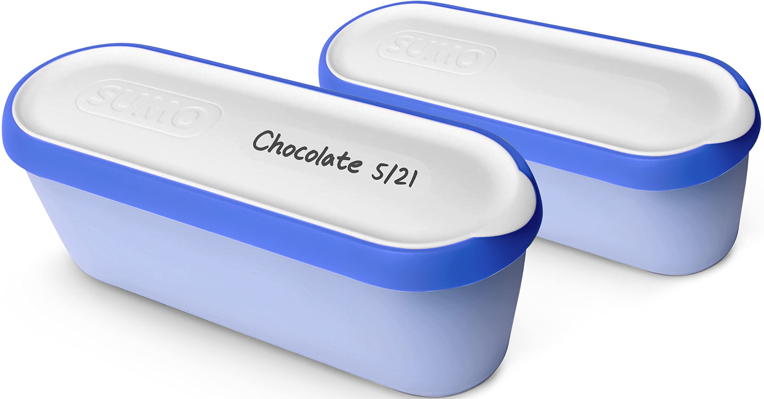 SUMO Ice Cream Containers for Homemade Ice Cream - 2 Pack 2.5 Quart Freezer Safe Storage Containers with Lids - Blue - Perfect for Ice Cream Making, Dessert Storage & Party Serving