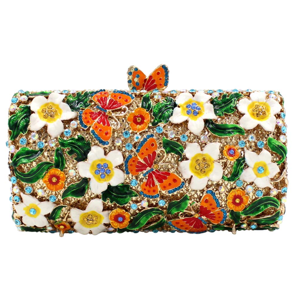 Luxury Floral Rhinestone Evening Clutch Purse for Women - Elegant Chain Handbag for Wedding, Party & Special Occasions