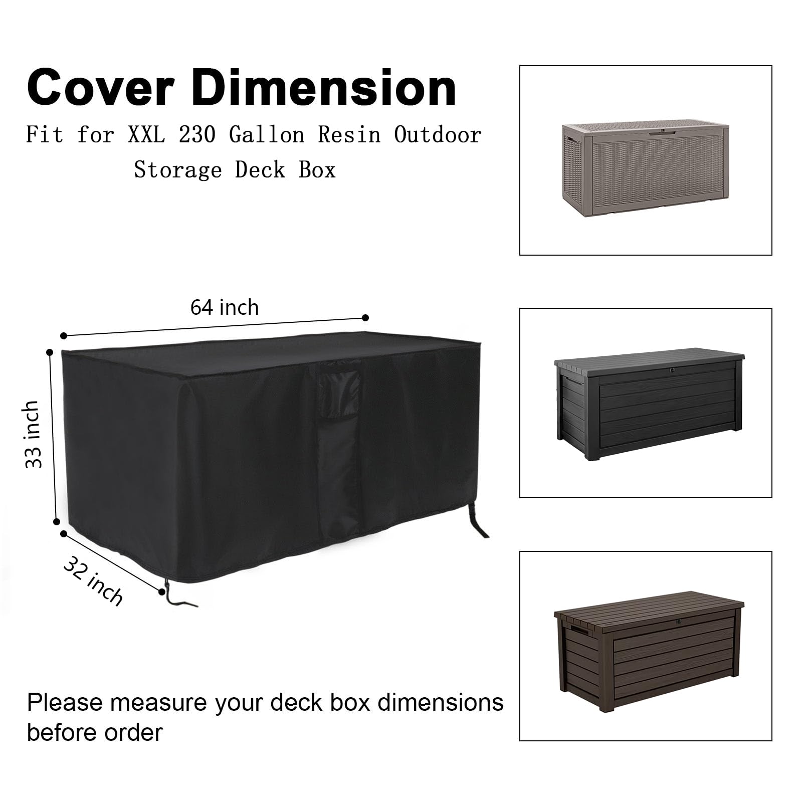 Waterproof XXL 230 Gallon Patio Deck Box Cover - 64 x 32 x 33 Inch Outdoor Storage Box Furniture Protector for Deck, Garden & Backyard | Heavy-Duty Rectangle Weatherproof Cover