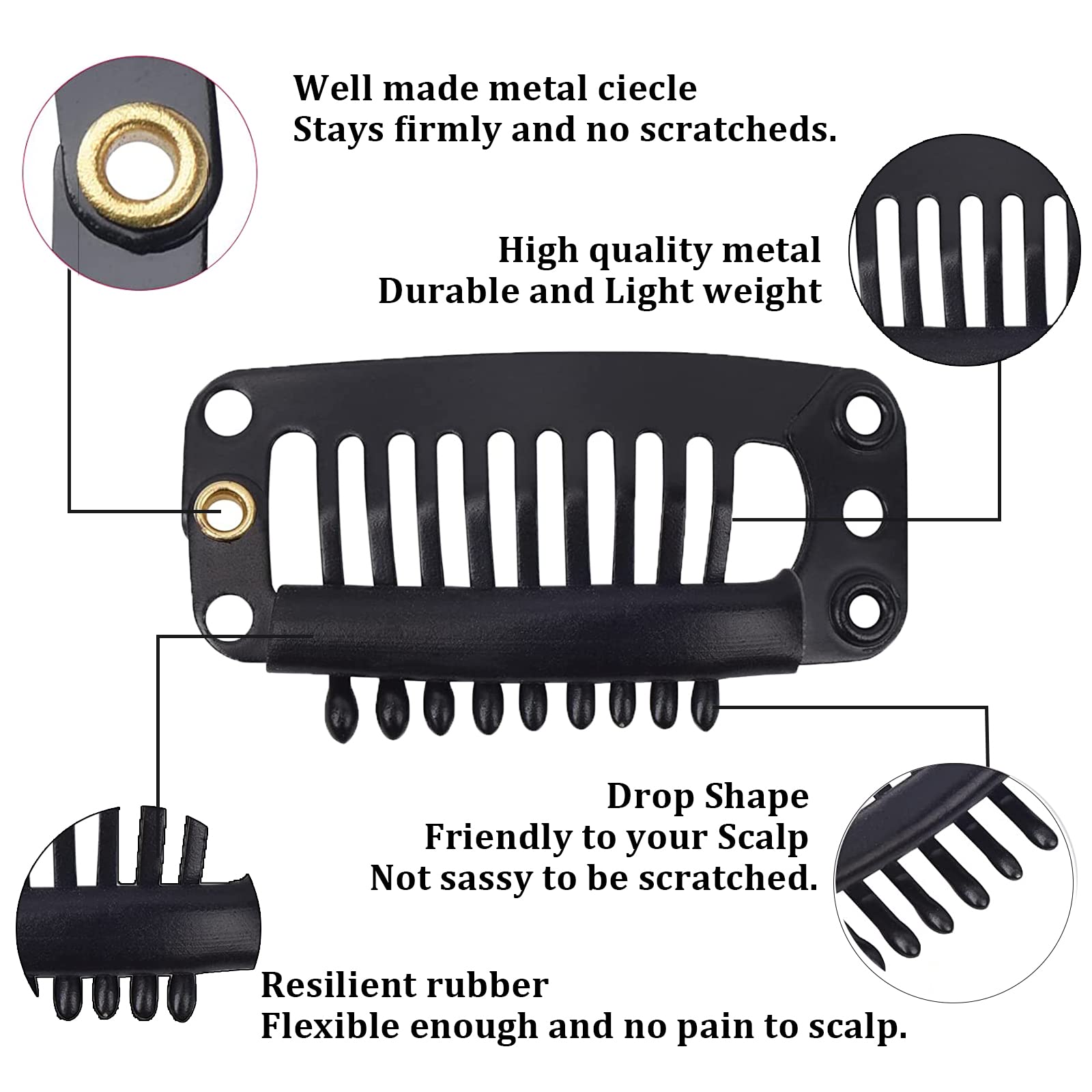 BLUSHIA 14-Piece Hair Extension Clips for Women & Men - Black Remy Human Hair Weft Clips (3.4cm) - Snap-In Wig Clips for Hair Patches, Bridal Dupatta & Everyday Styling - Perfect for Weddings, Parties & Daily Hair Volume Boost