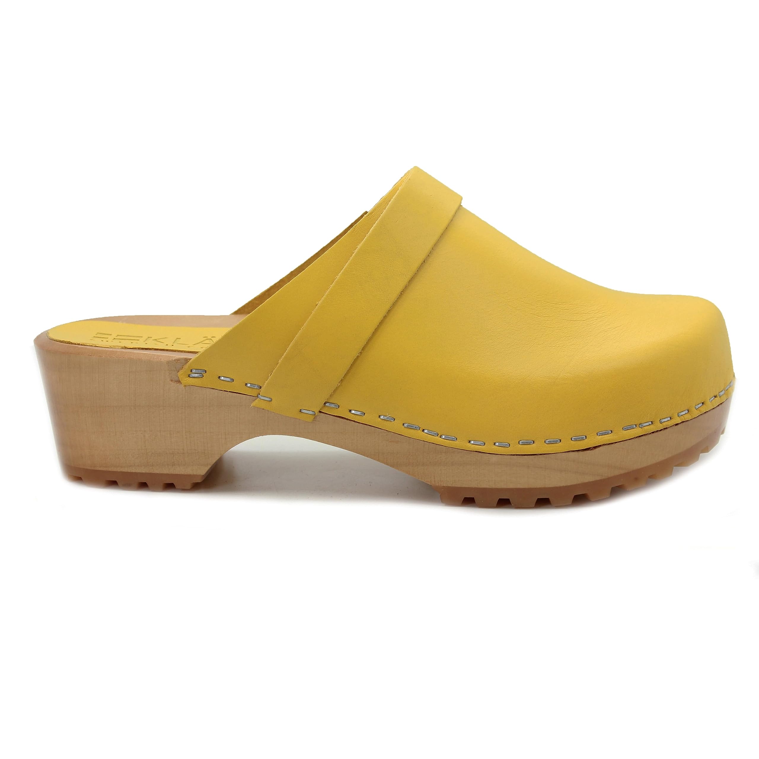 KLÄGN Tuva Wooden Open Back Clogs with Grippy Leather Sole - Comfortable & Stylish for Home, Garden, and Casual Wear