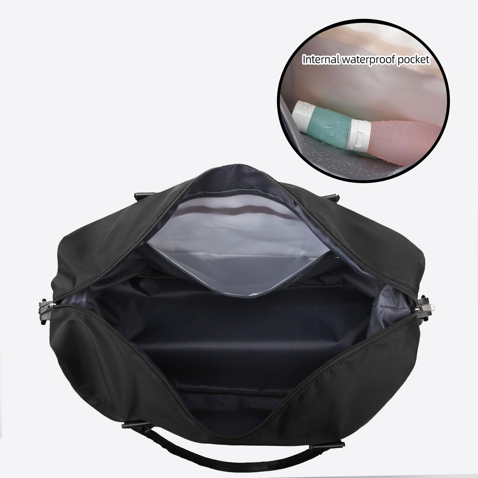 Valleycomfy Large Travel Duffel Bag with Shoes Compartment & Toiletry Bag - Waterproof Weekender Overnight Gym Bag for Men & Women - Perfect for Air Travel, Gym, Camping & Weekend Getaways (Black)