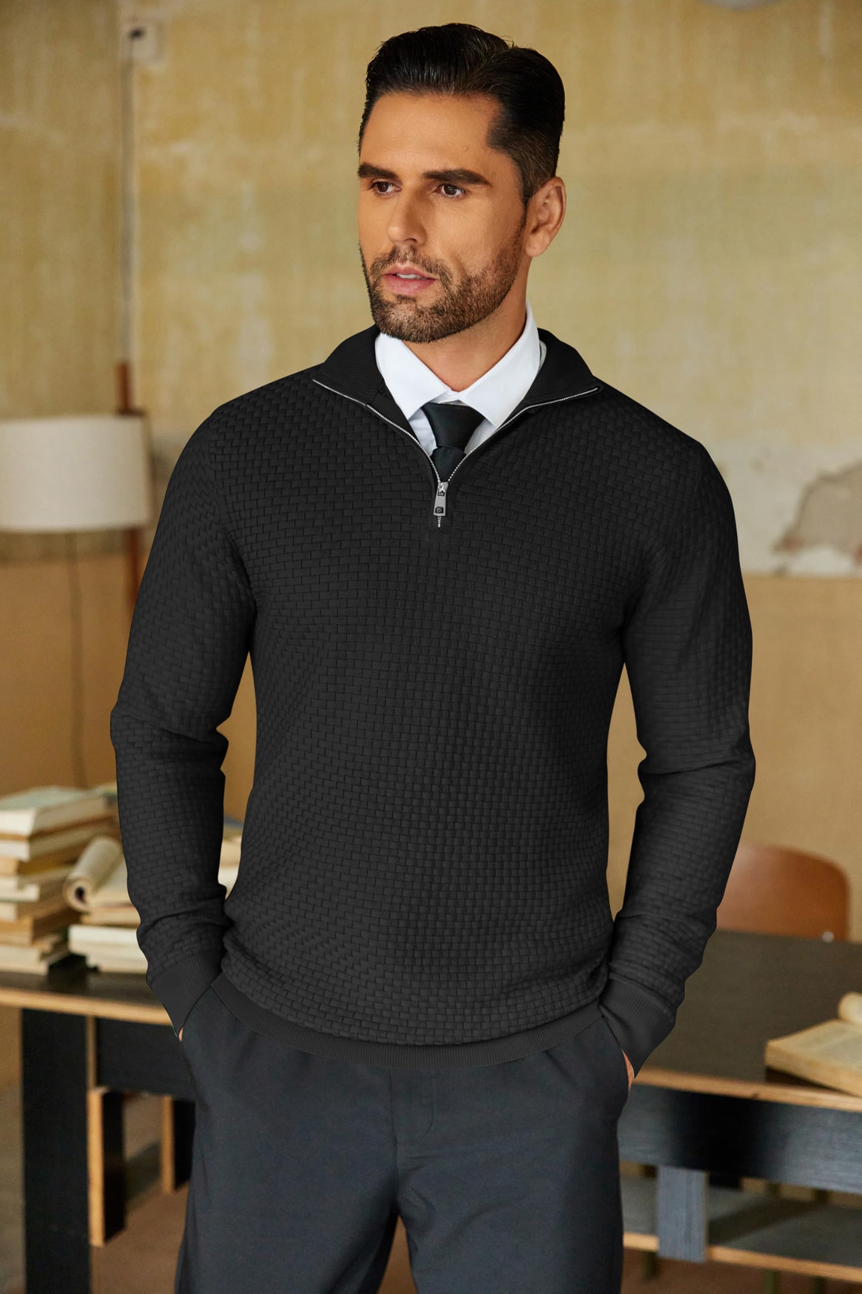 COOFANDY Men's Slim Fit Lightweight Quarter Zip Sweater - Mock Neck Knit Pullover for Casual & Business Wear | Perfect for Office, Travel & Outdoor Activities