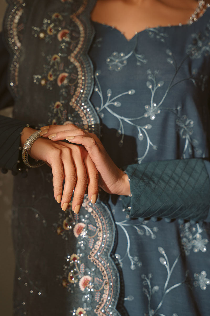 Majestic Teal 3-Piece Embroidered Silk Suit for Women | Luxury Formal Wear for Weddings, Parties & Special Occasions | Elegant Evening Outfits