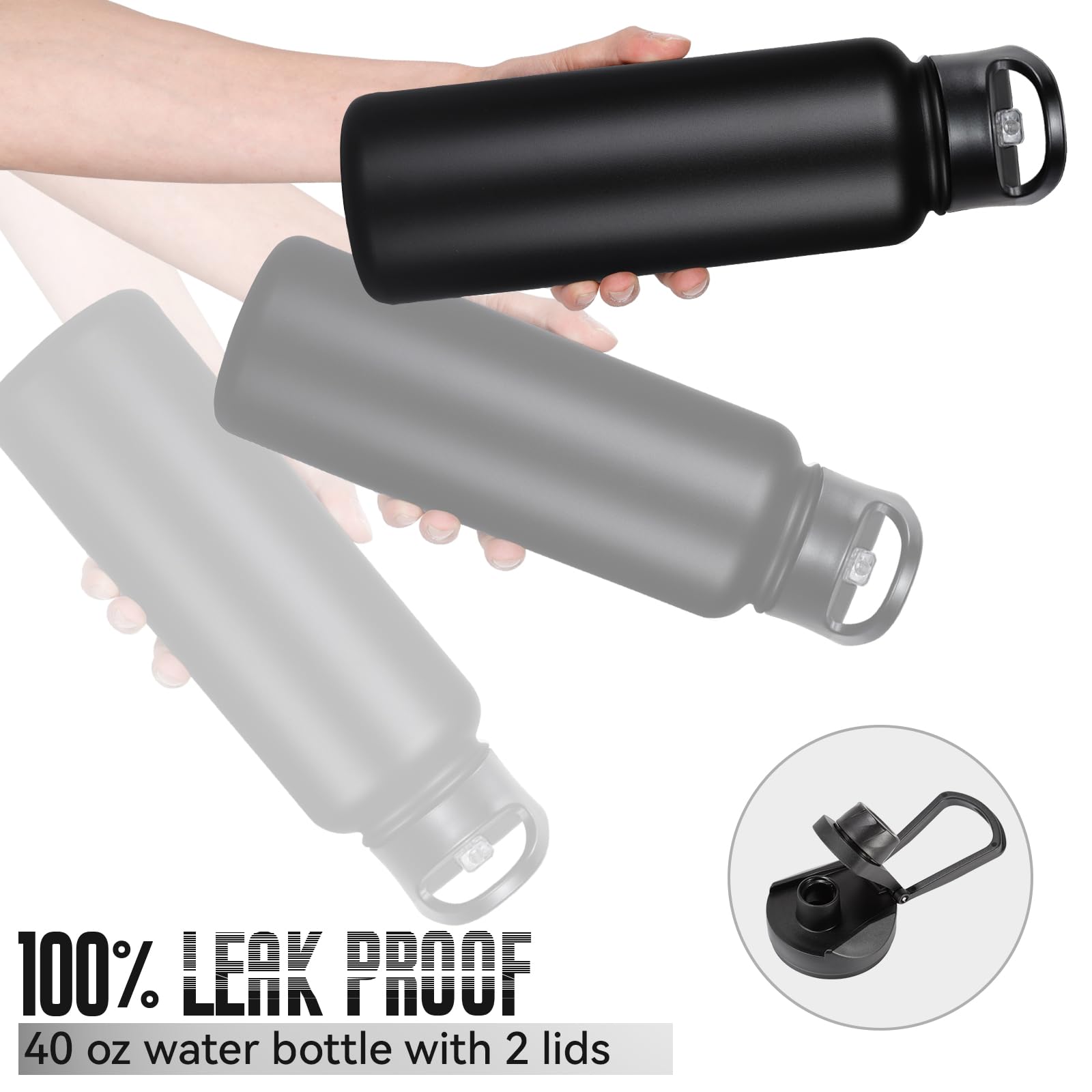 40 oz Stainless Steel Insulated Water Bottle with Straw & Wide Mouth Lid - Double Wall Vacuum, Leakproof, BPA-Free - Perfect for Gym, Hiking, Travel & Outdoor Activities