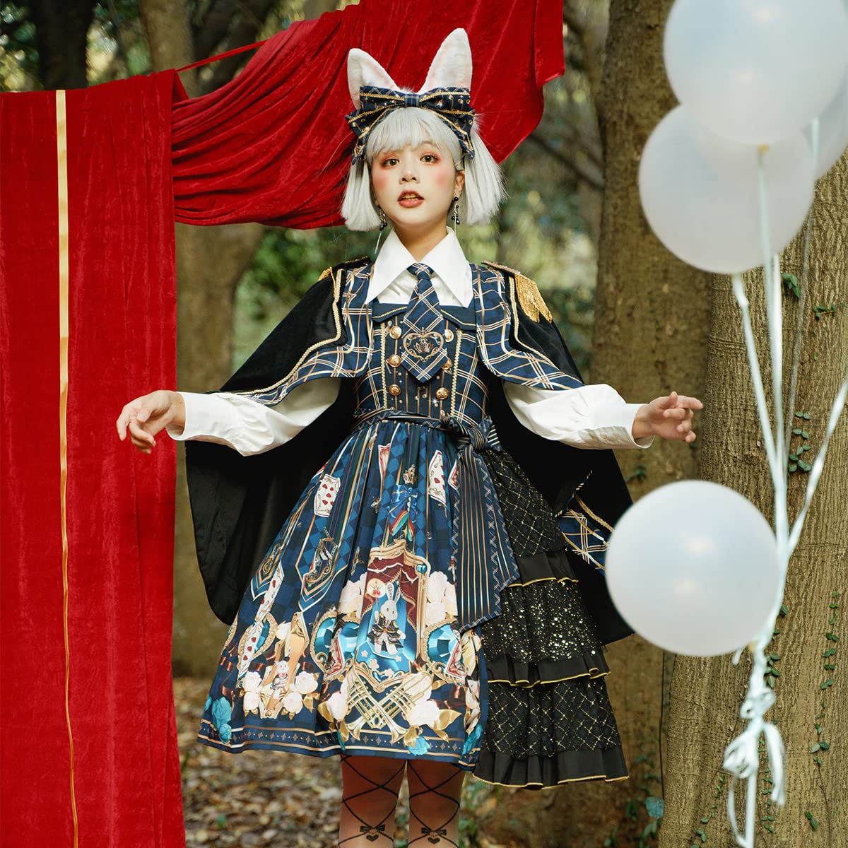 Gothic Princess Dress Set for Women - 3-Piece Halloween Costume with Cute Print | Elegant Party Outfit for Cosplay, Themed Events & Gothic Fashion