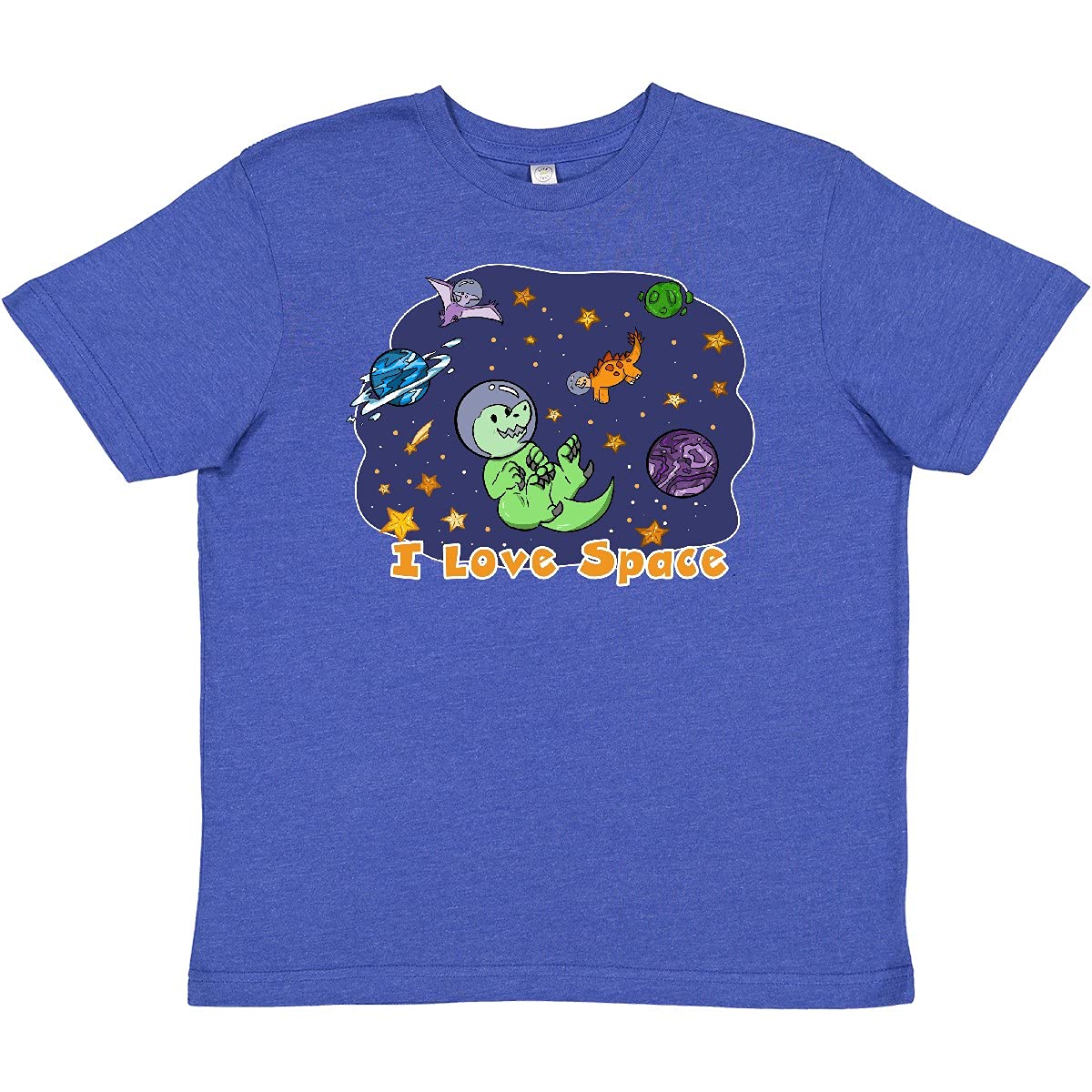 Inktastic I Love Space Cute Dinosaur and Planets Graphic Youth T-Shirt - Fun Astronomy Themed Tee for Kids, Boys & Girls - Perfect for School, Playdates & Space Enthusiasts