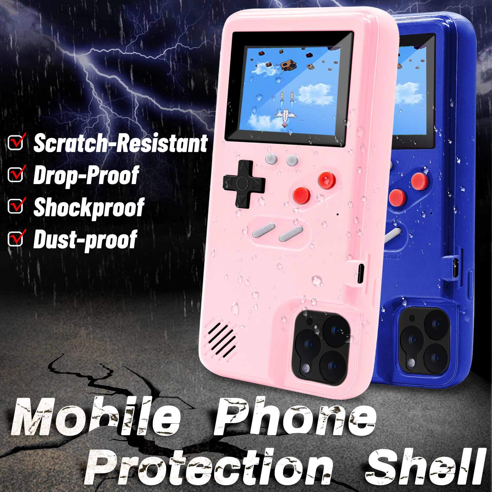 Retro Game Case for iPhone 12/12 Pro - 36 Built-in Classic Games with Color Display & Rechargeable Battery - Pink Protective Gaming Cover - Perfect for Travel, Commuting & Nostalgic Entertainment