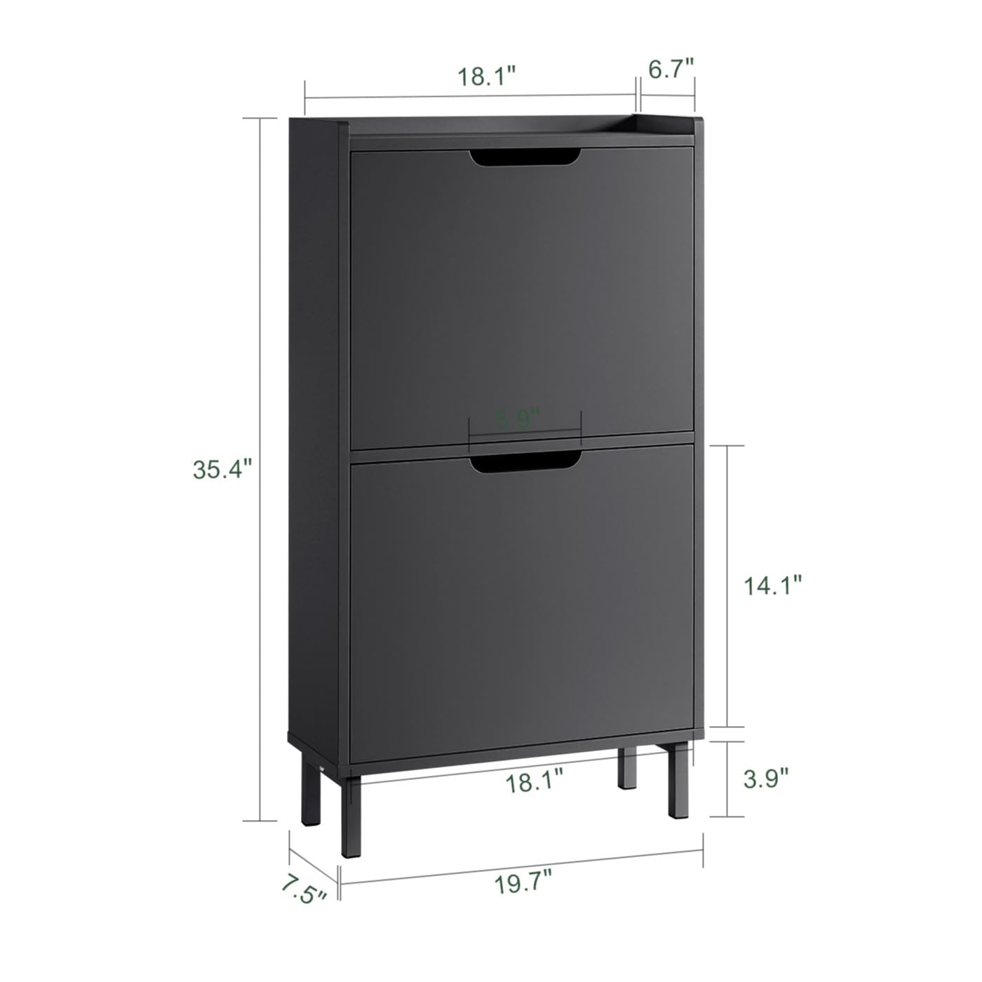 Haotian Black Shoe Cabinet with 2 Flip-Drawers - Narrow Freestanding Shoe Rack & Slim Shoe Organizer for Entryway, Hallway or Closet - Hidden Storage Cupboard (Model FSR151-SCH) - Perfect for Small Spaces & Apartment Living